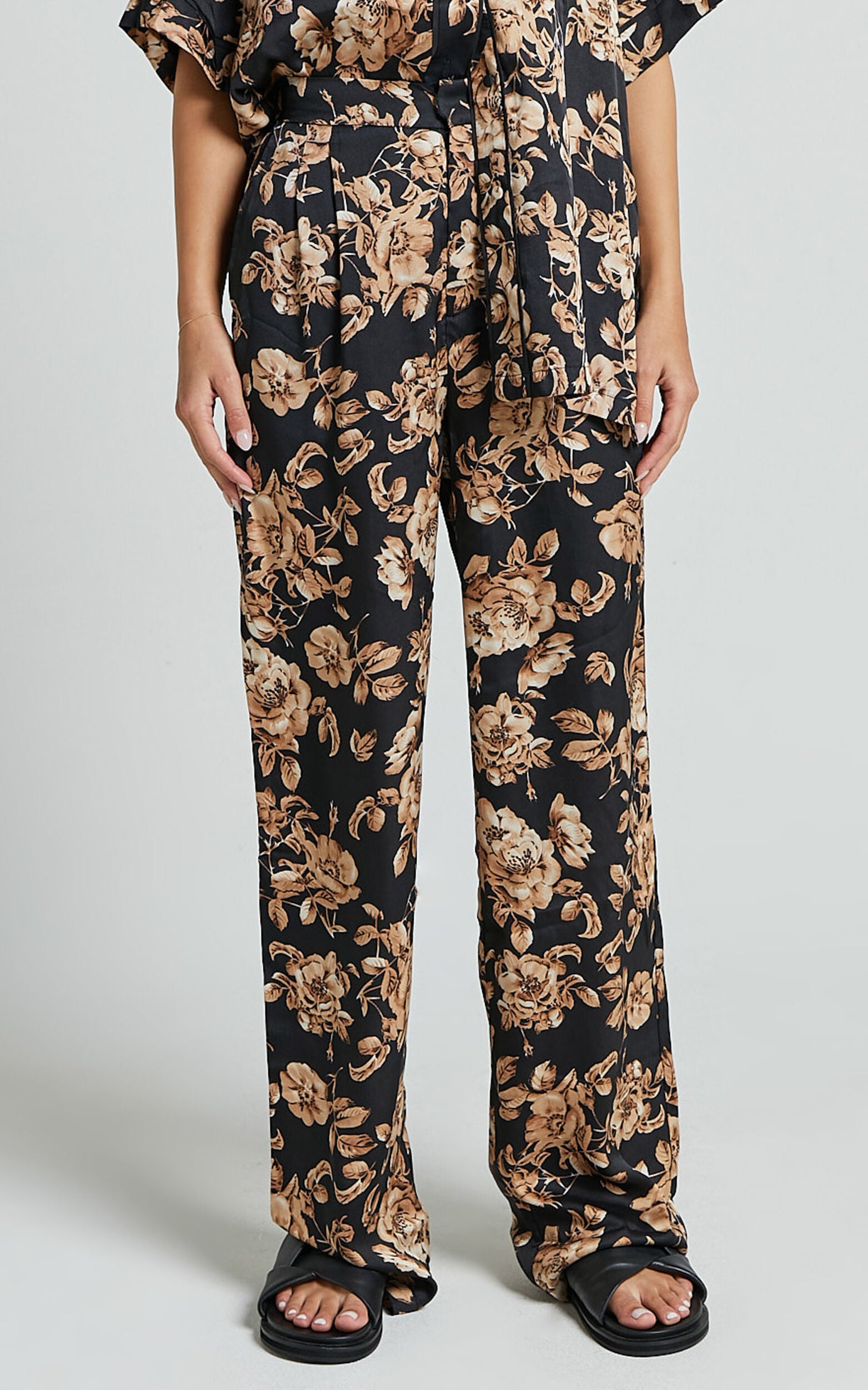 Laila Pants - High Waisted Wide Leg Pants in Black Floral