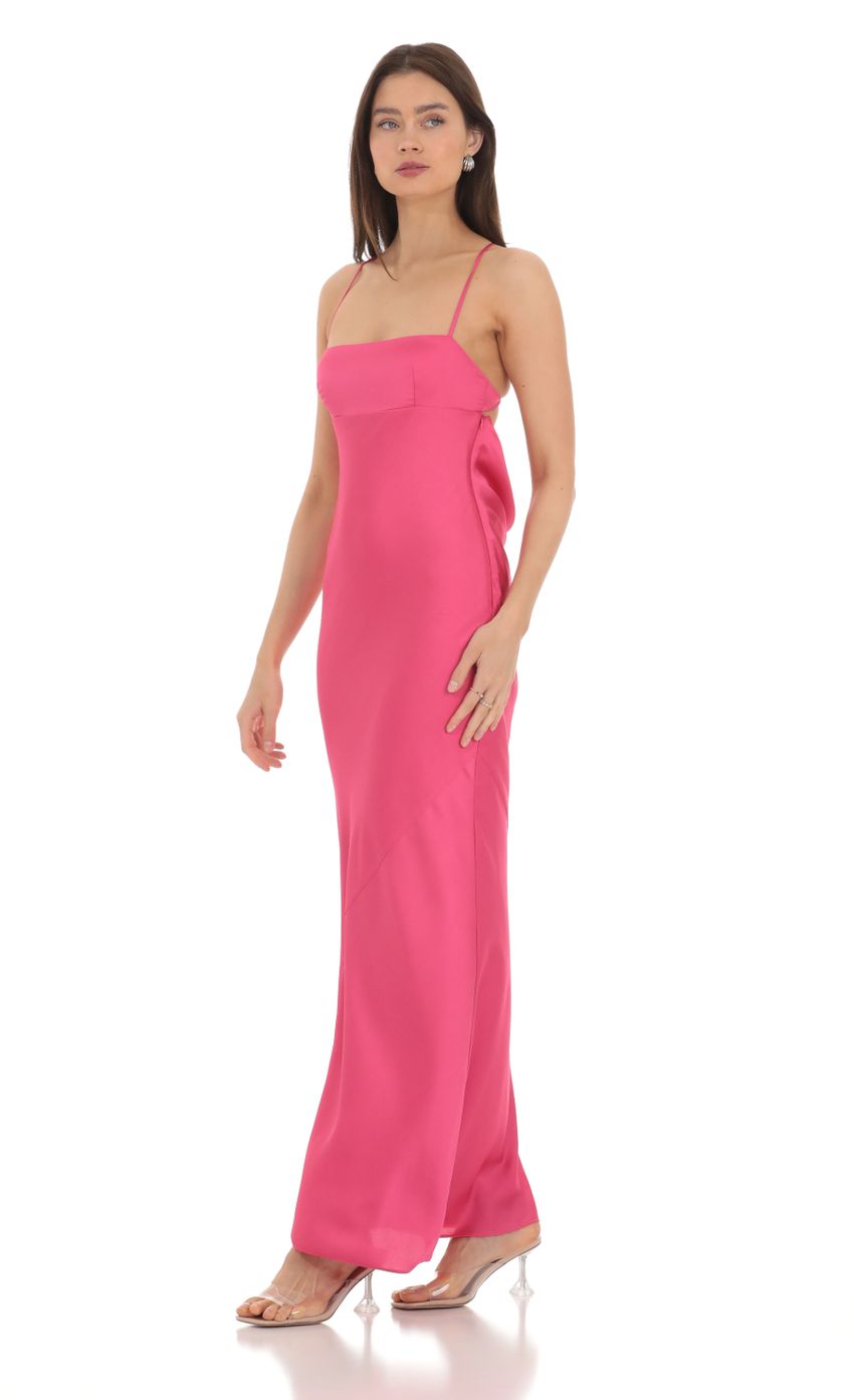 Satin Open Back Maxi Dress in Pink