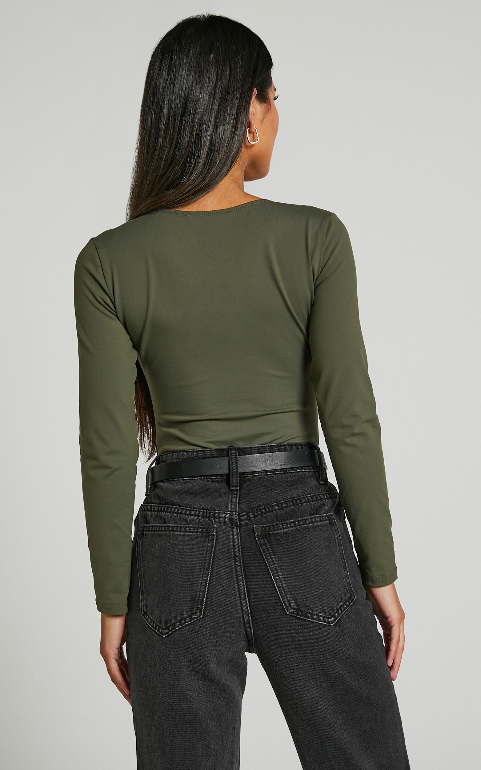 Elia Bodysuit - Square Neck Long Sleeve Bodysuit in Olive