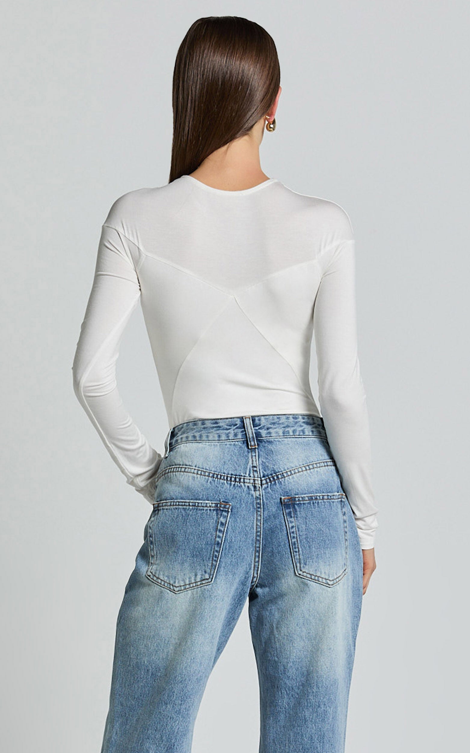 Kerryn Bodysuit - Long Sleeve Marl Cross Front Bodysuit in Ivory