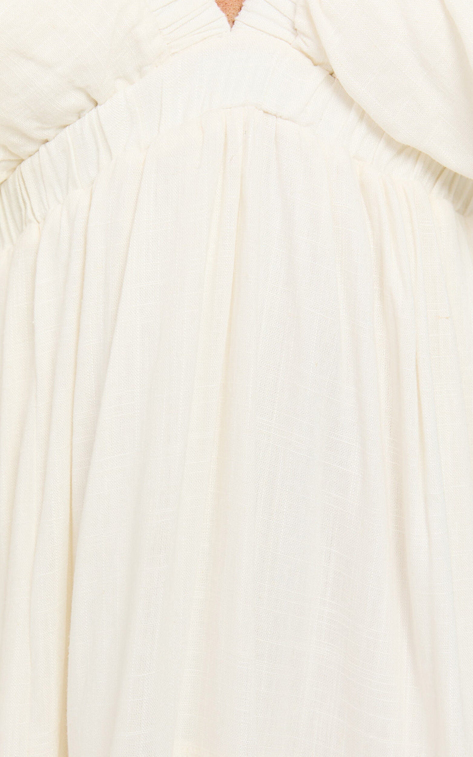 Lyrad Midi Dress - Linen Empire Waist Textured Dress in White