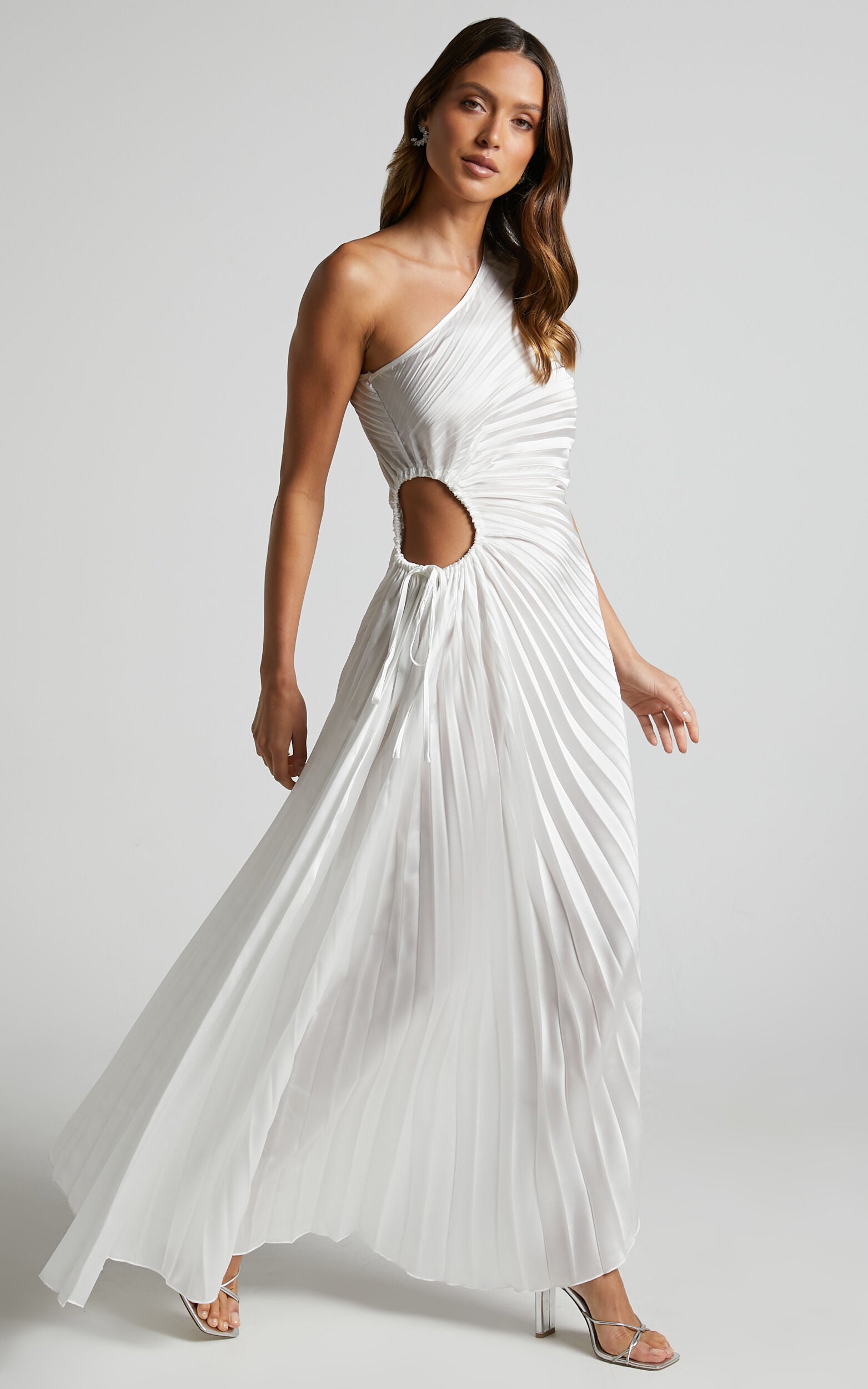 Kitsune Maxi Dress - One Shoulder Cut Out Dress in White