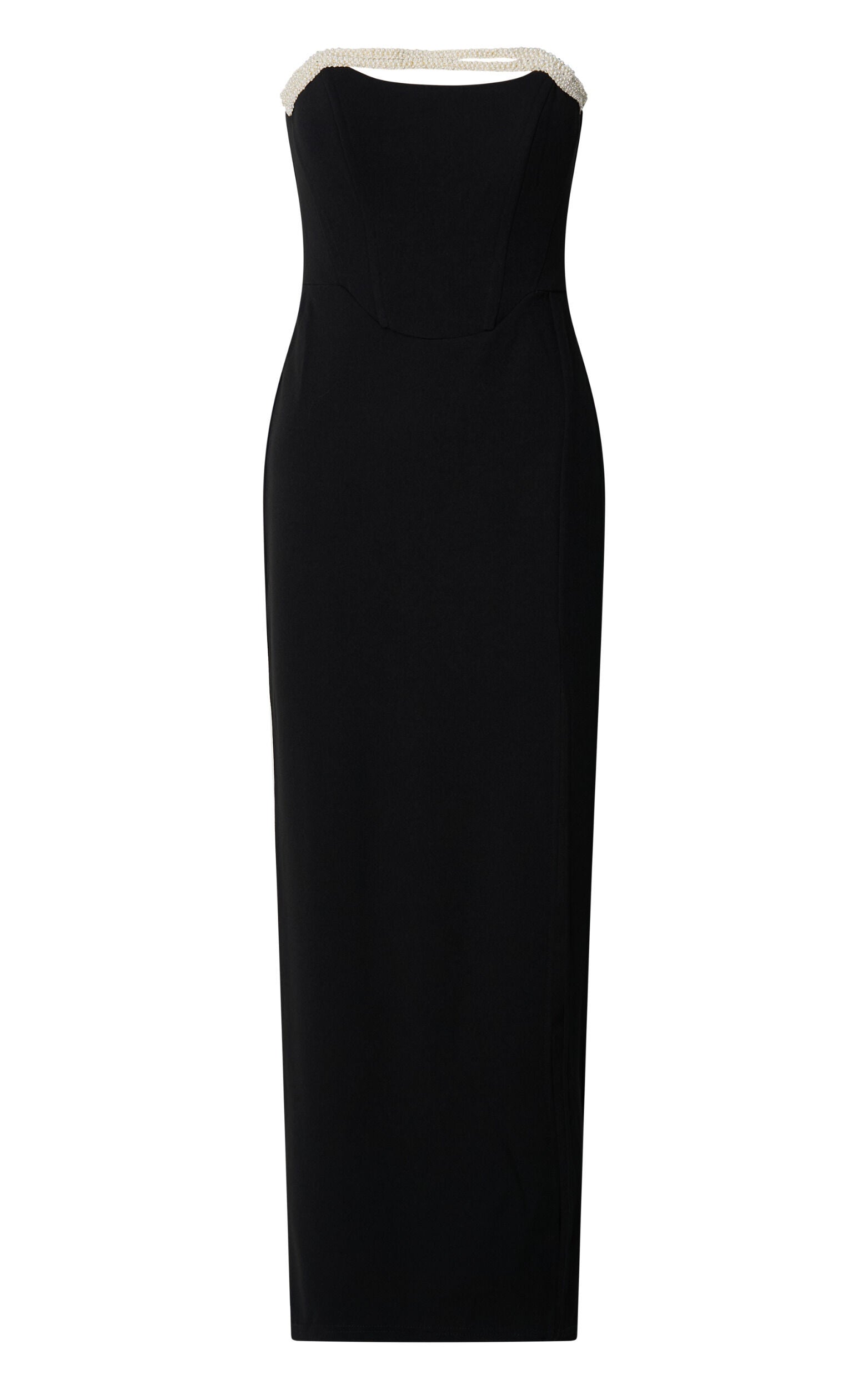 Perlita Midi Dress - Sleeveless Pearl band detailing Dress in Black