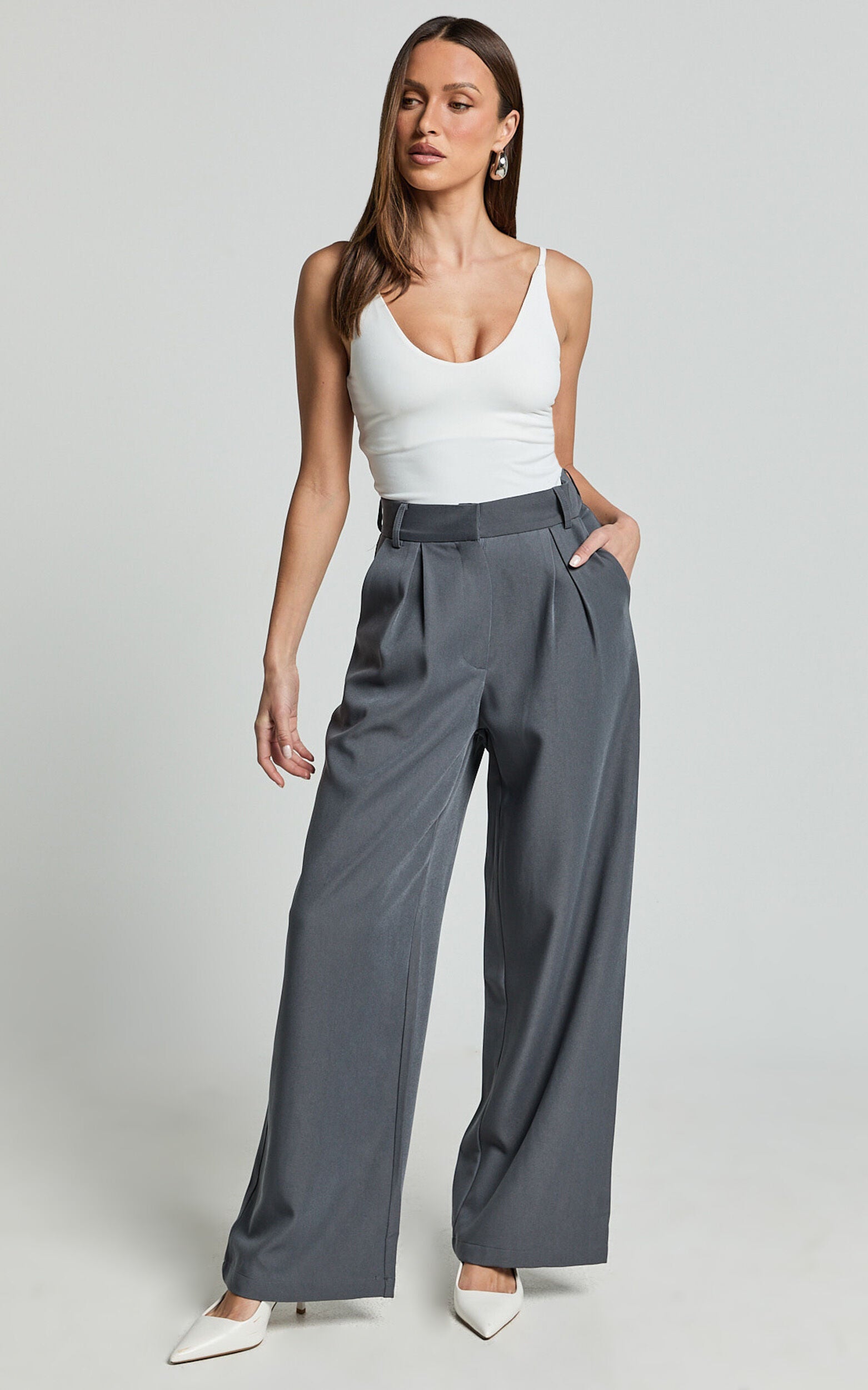 Daffy Pants - Elastic Back Waist Tailored Pant in Grey