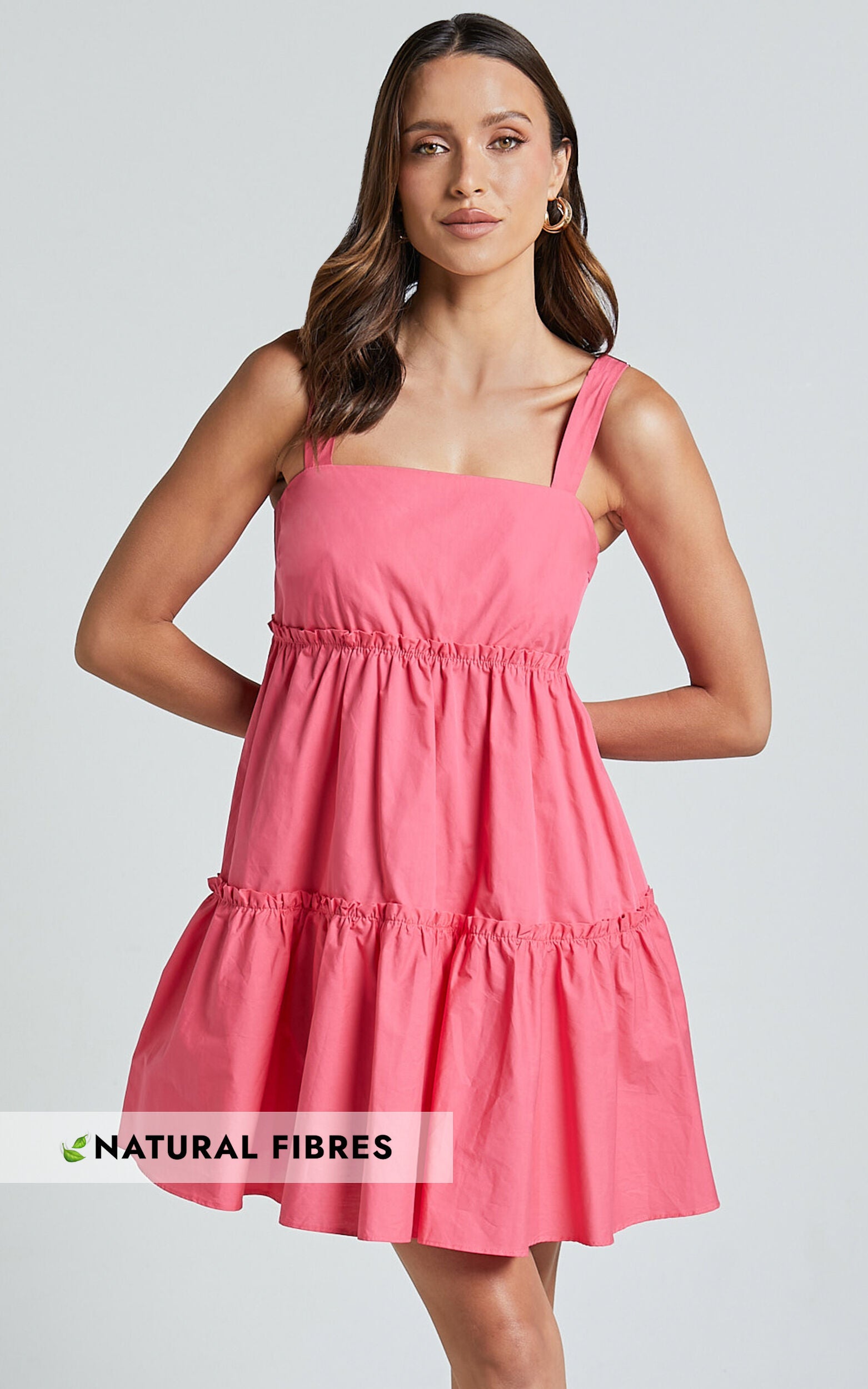 Eliana Mini Dress - Square Neck Tiered Smock Dress in Berry