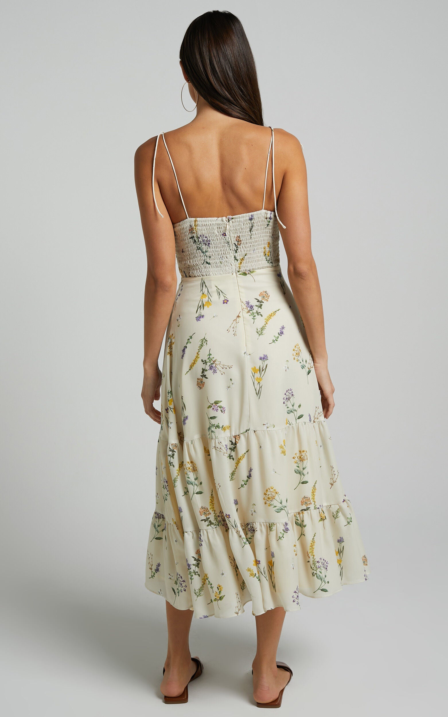 Monaco Midi Dress - Strappy Sweetheart Tiered Dress in Botanical floral