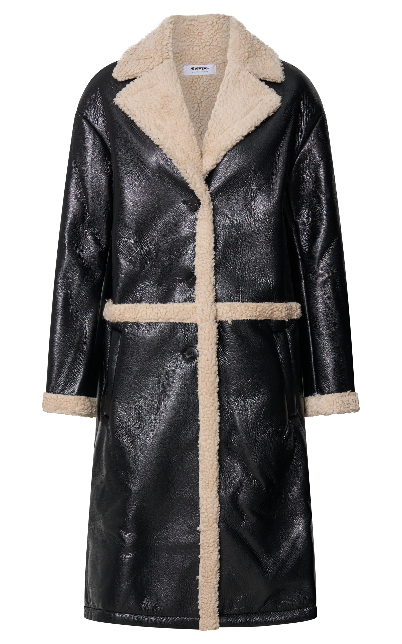 Jan Coat - Longline Faux Shearling Aviator Coat in Black