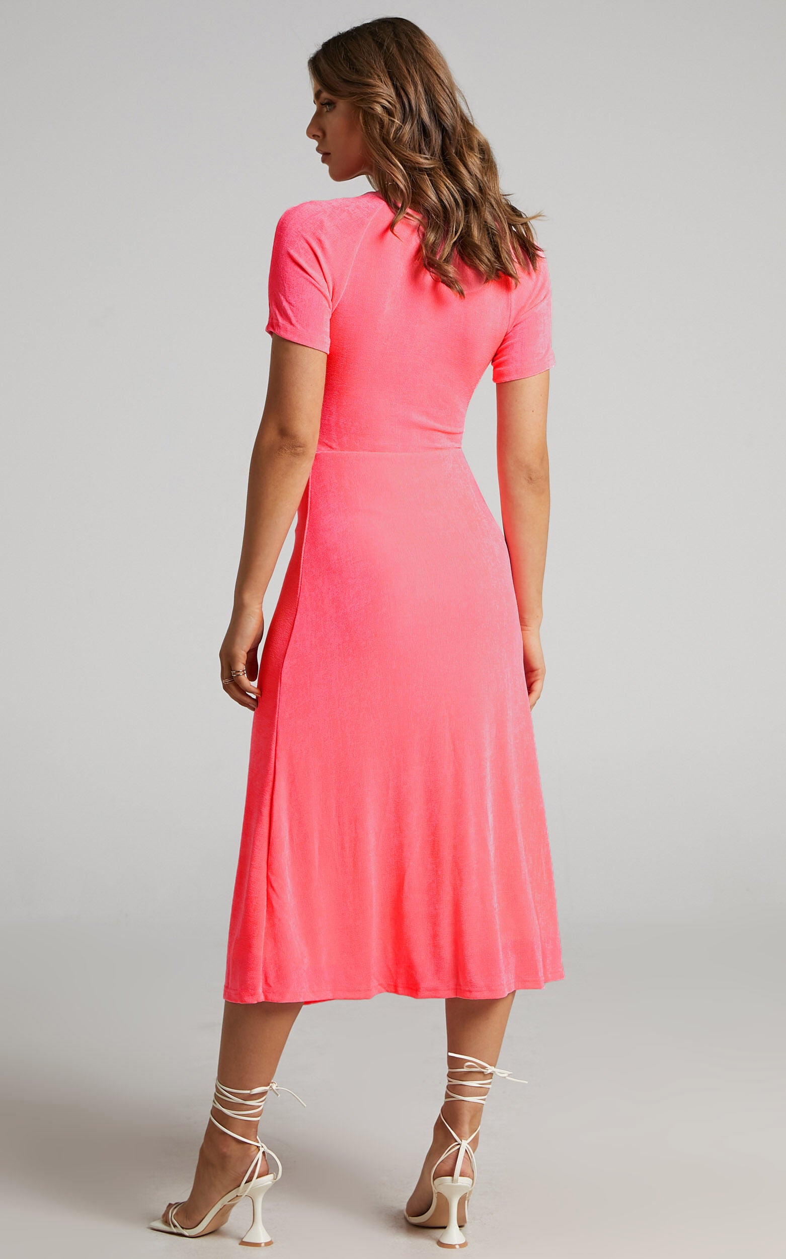 Lyanna Midi Dress - Cut Out Dress in Neon Pink