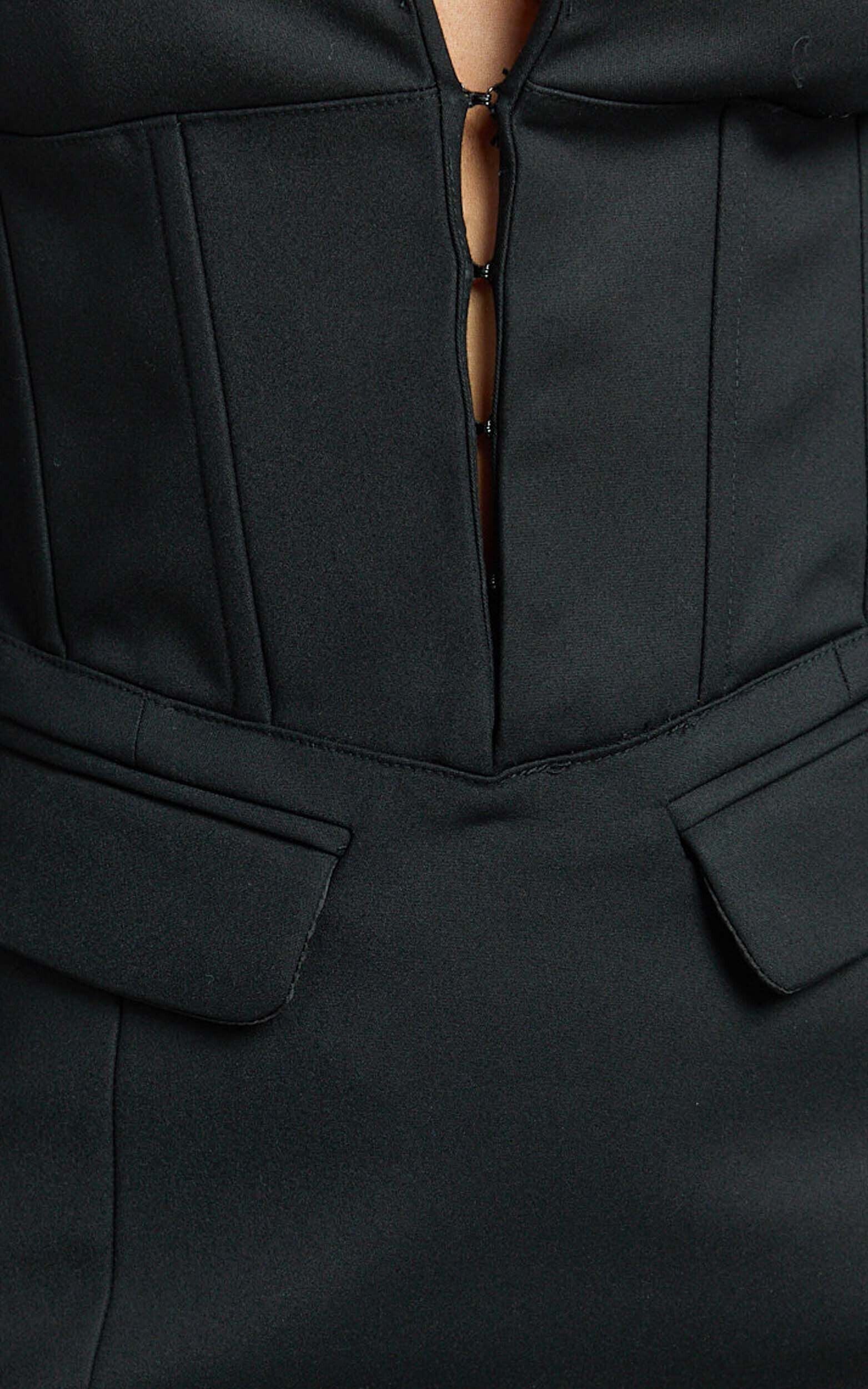 Lawrence Mini Dress - Workwear Hook And Eye Front Fit And Flare Blazer Dress in Black