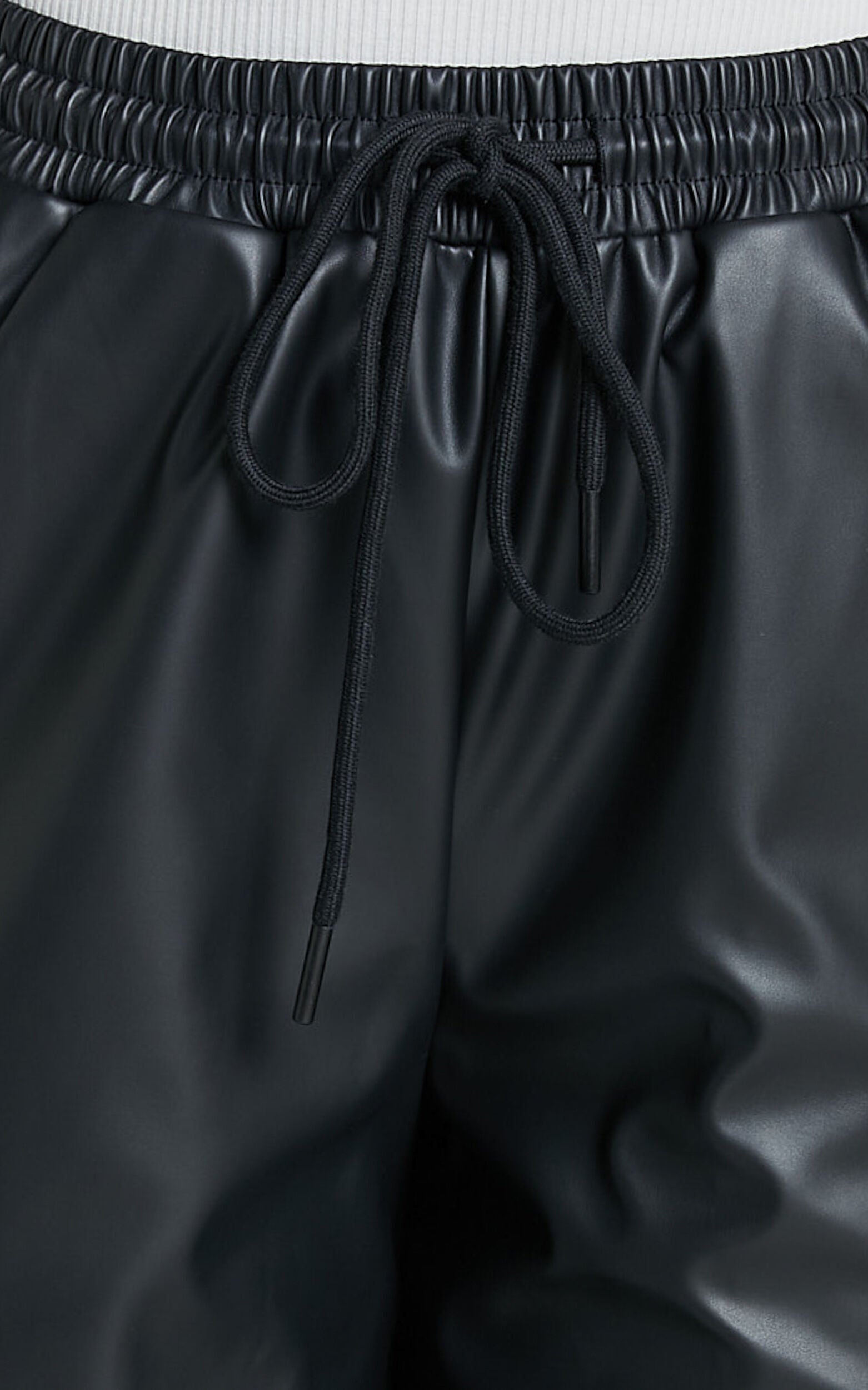 Leah Pants - High Waist Drawstring Faux Leather Pants in Black