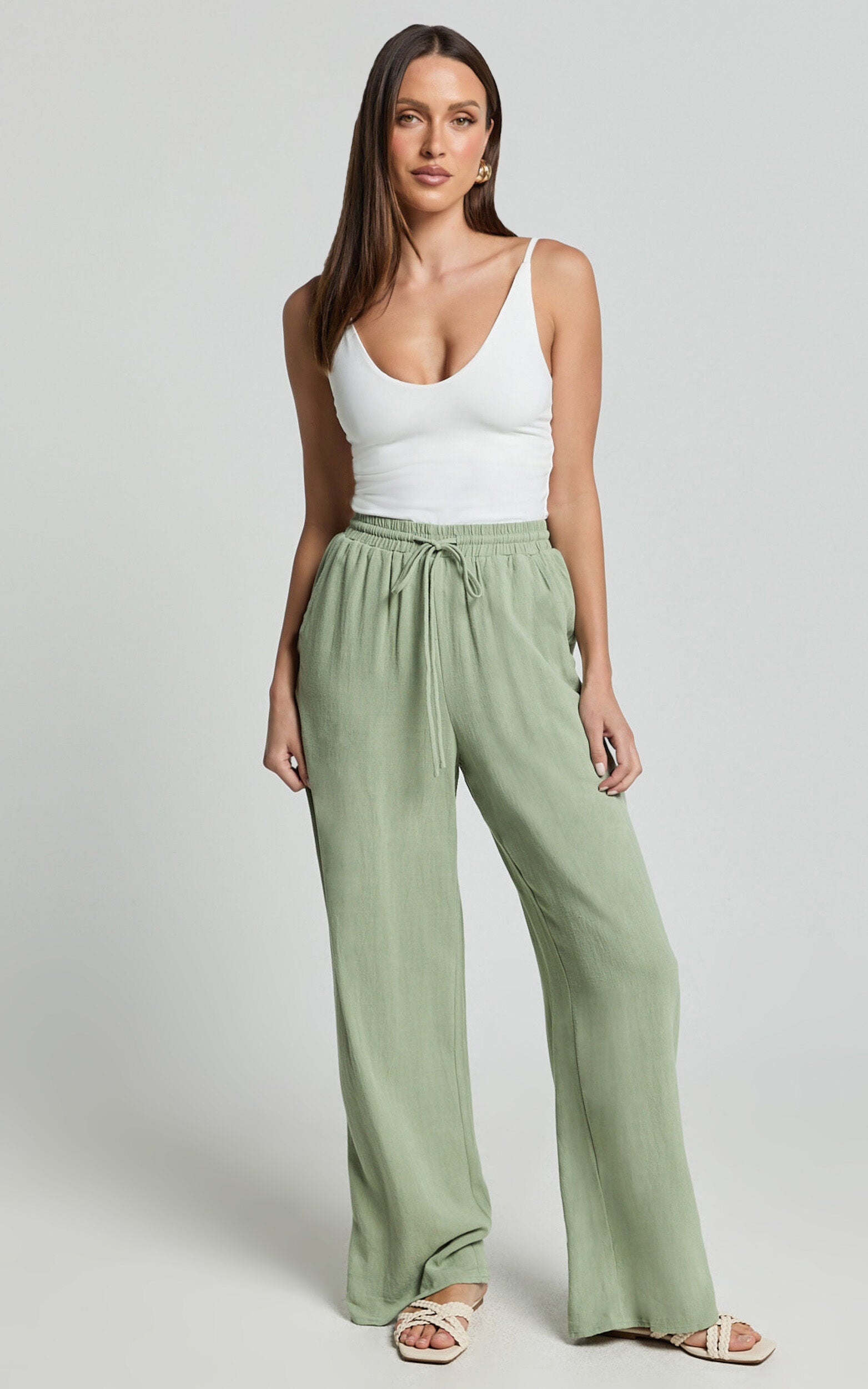 Kala Pants - Mid Waisted Relaxed Elastic Waist Pants in Sage