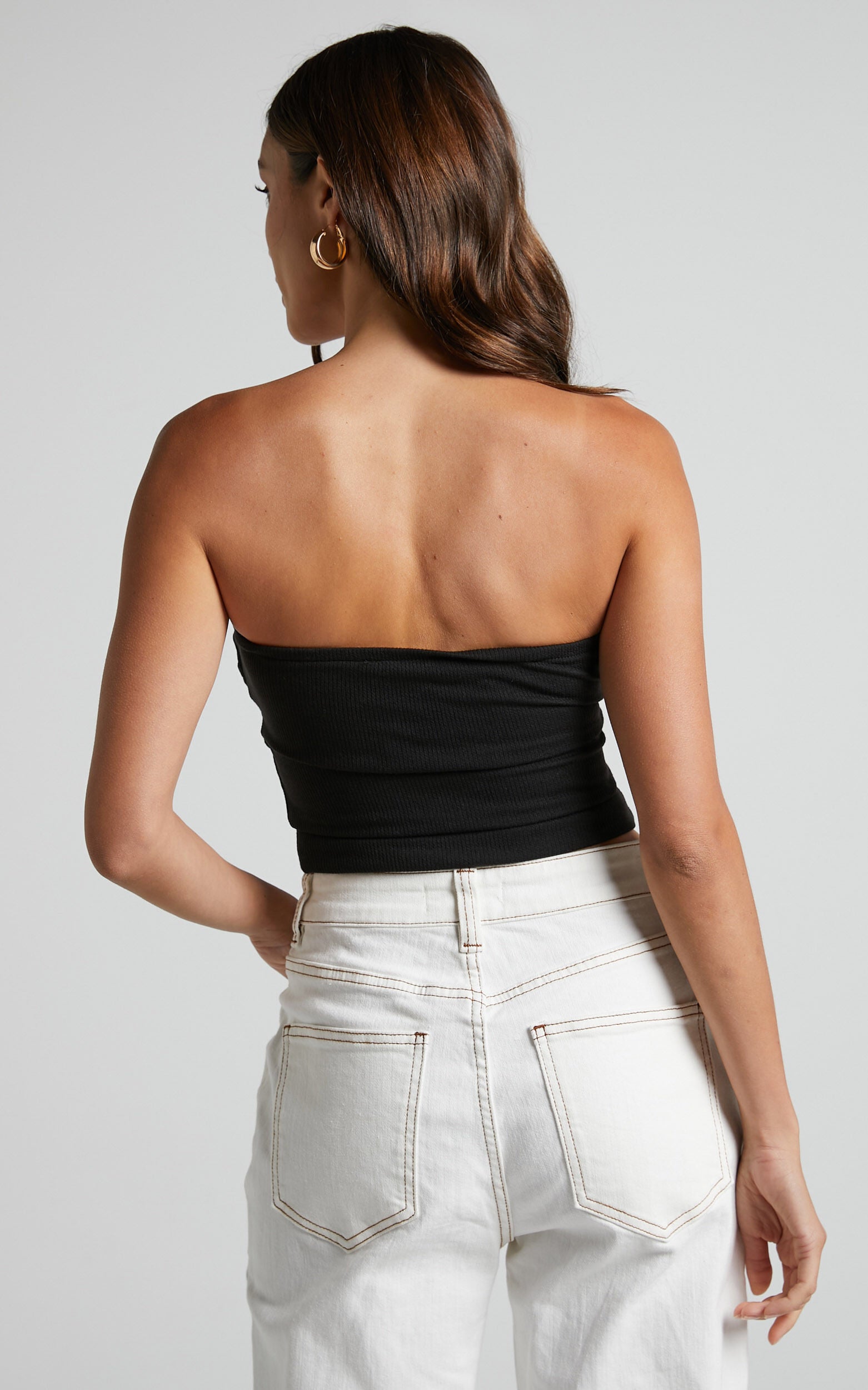 Jelena Top - Jersey Strapless Twist Front Top in Black