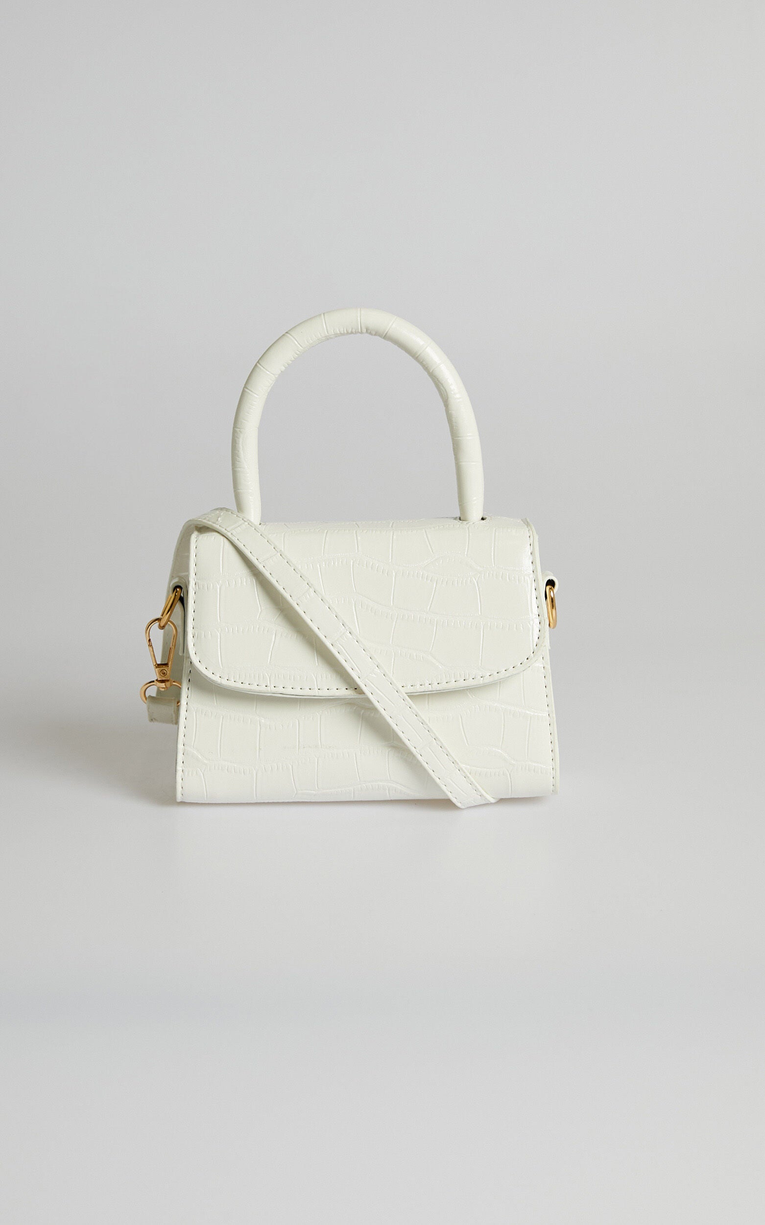 Lanielyn Mini Top Handle Crossbody Bag in White Croc