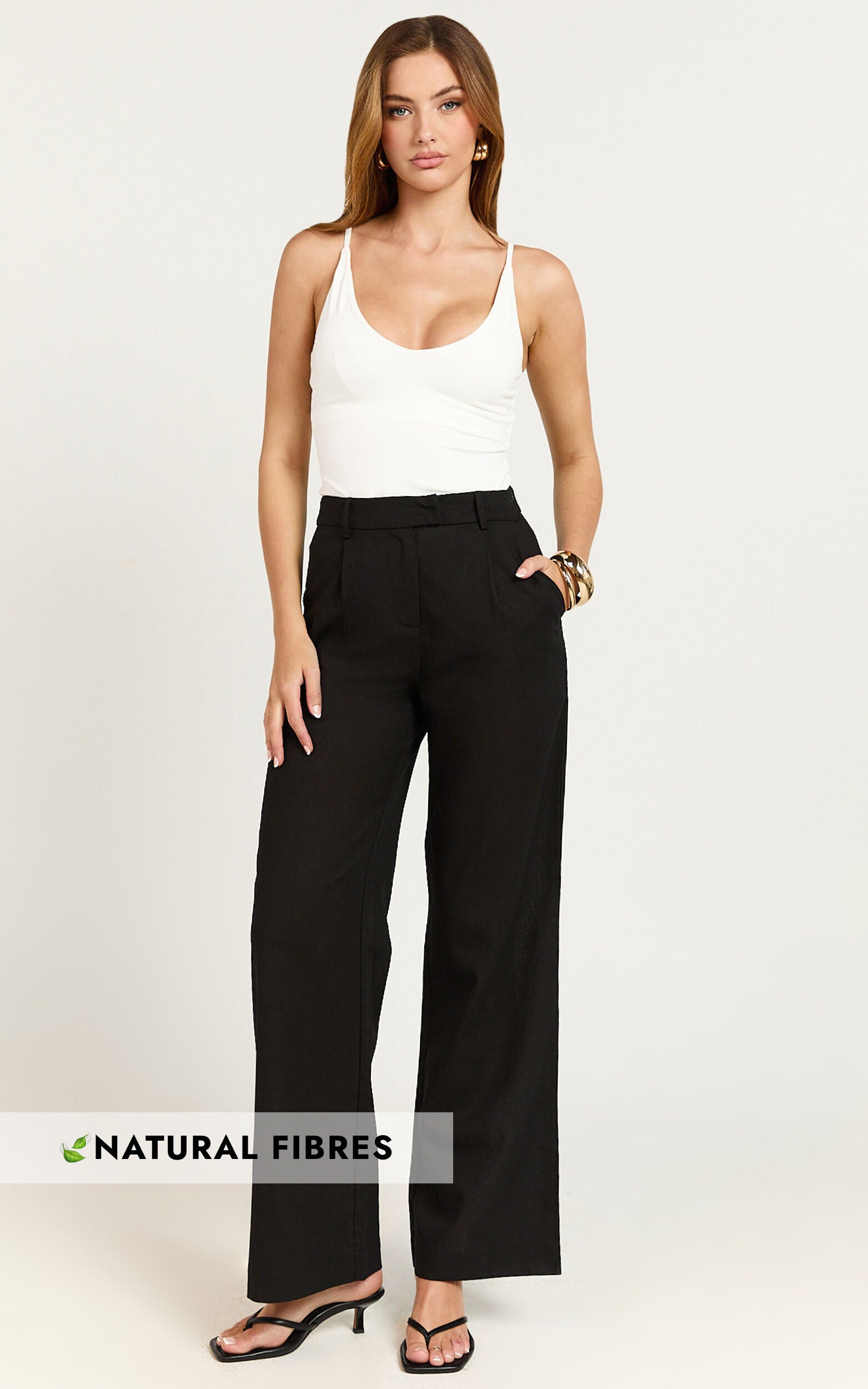 Esme Linen Pants - Mid Waist Straight Leg Pants in Black