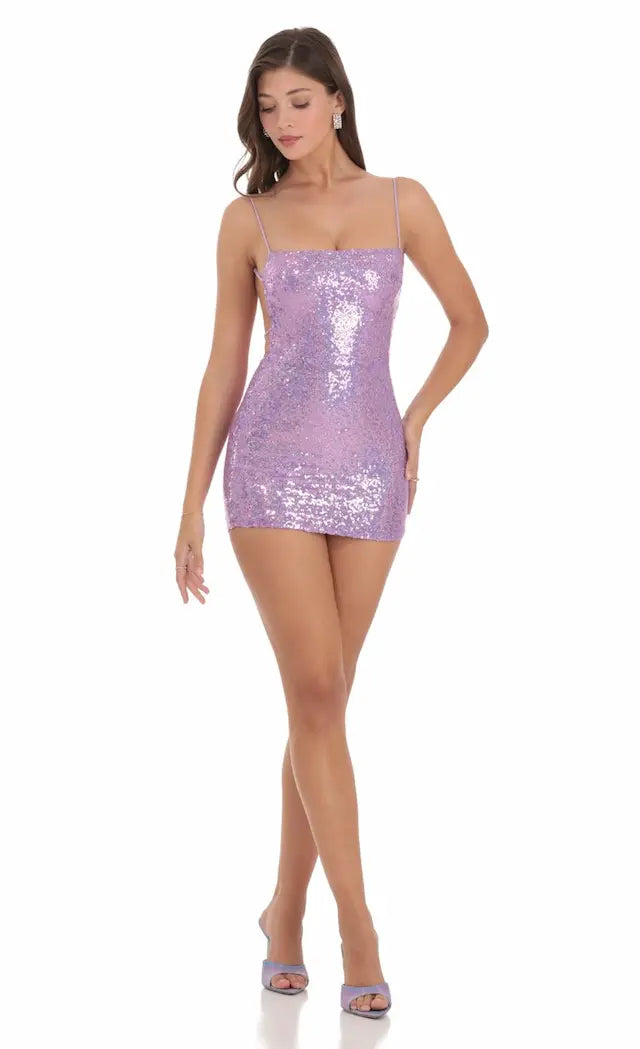 Sequin Bodycon Dress in Lavender