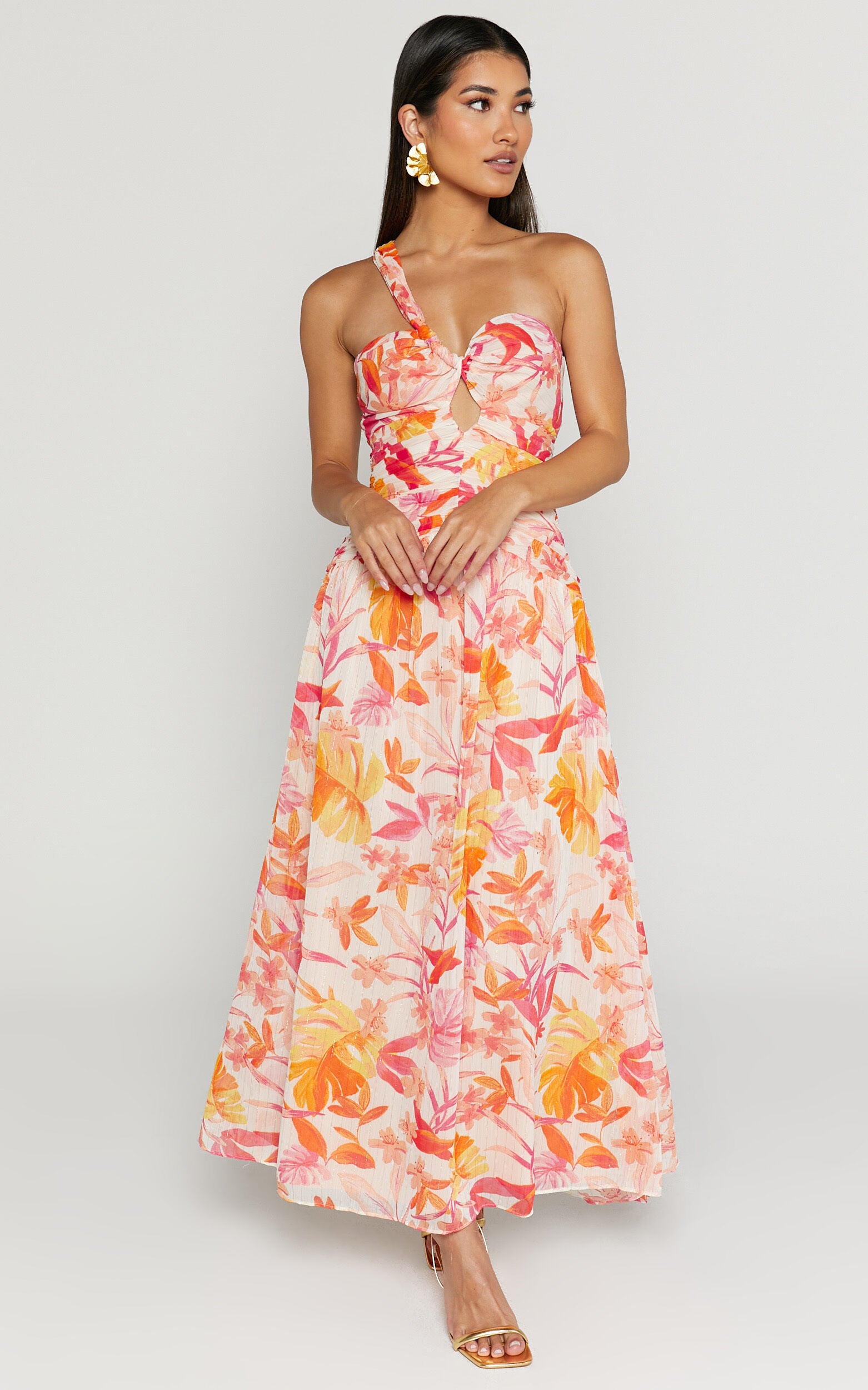 Ferlynn Maxi Dress - One Shoulder Sweetheart Dress in Multi