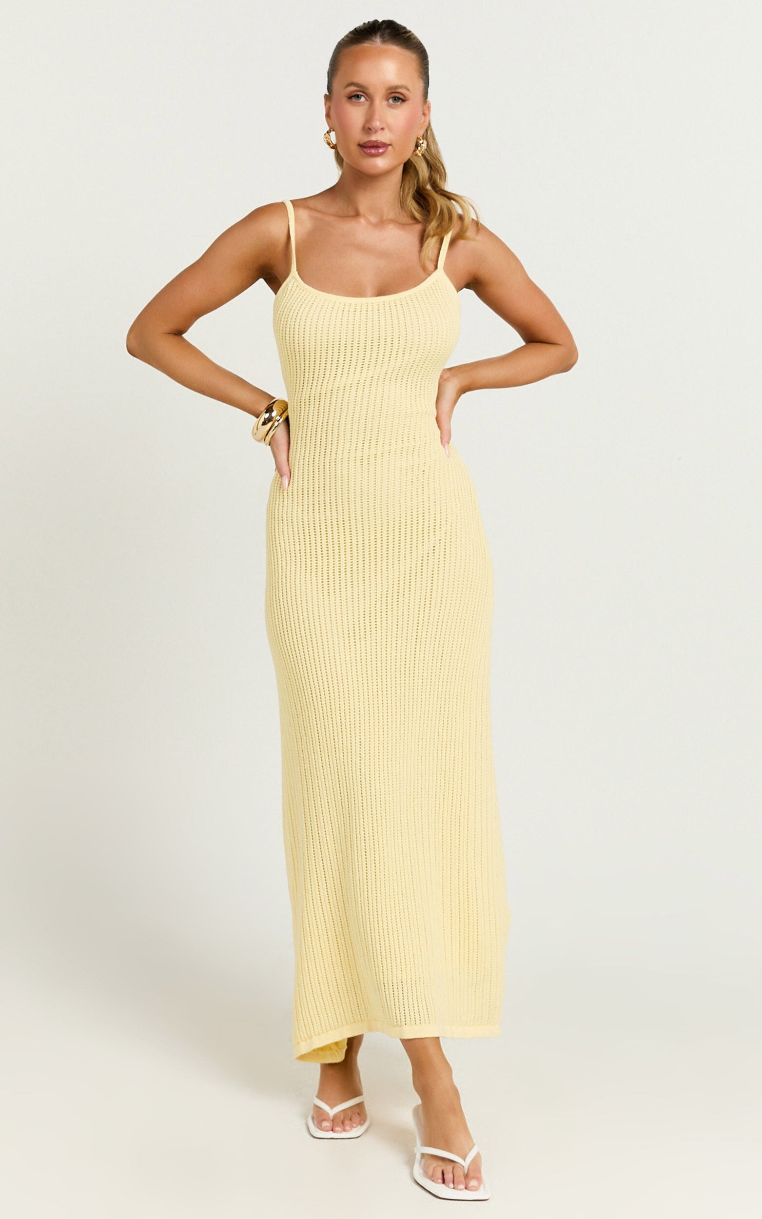 Fhel Maxi Dress - Crochet Strappy Dress in Lemon