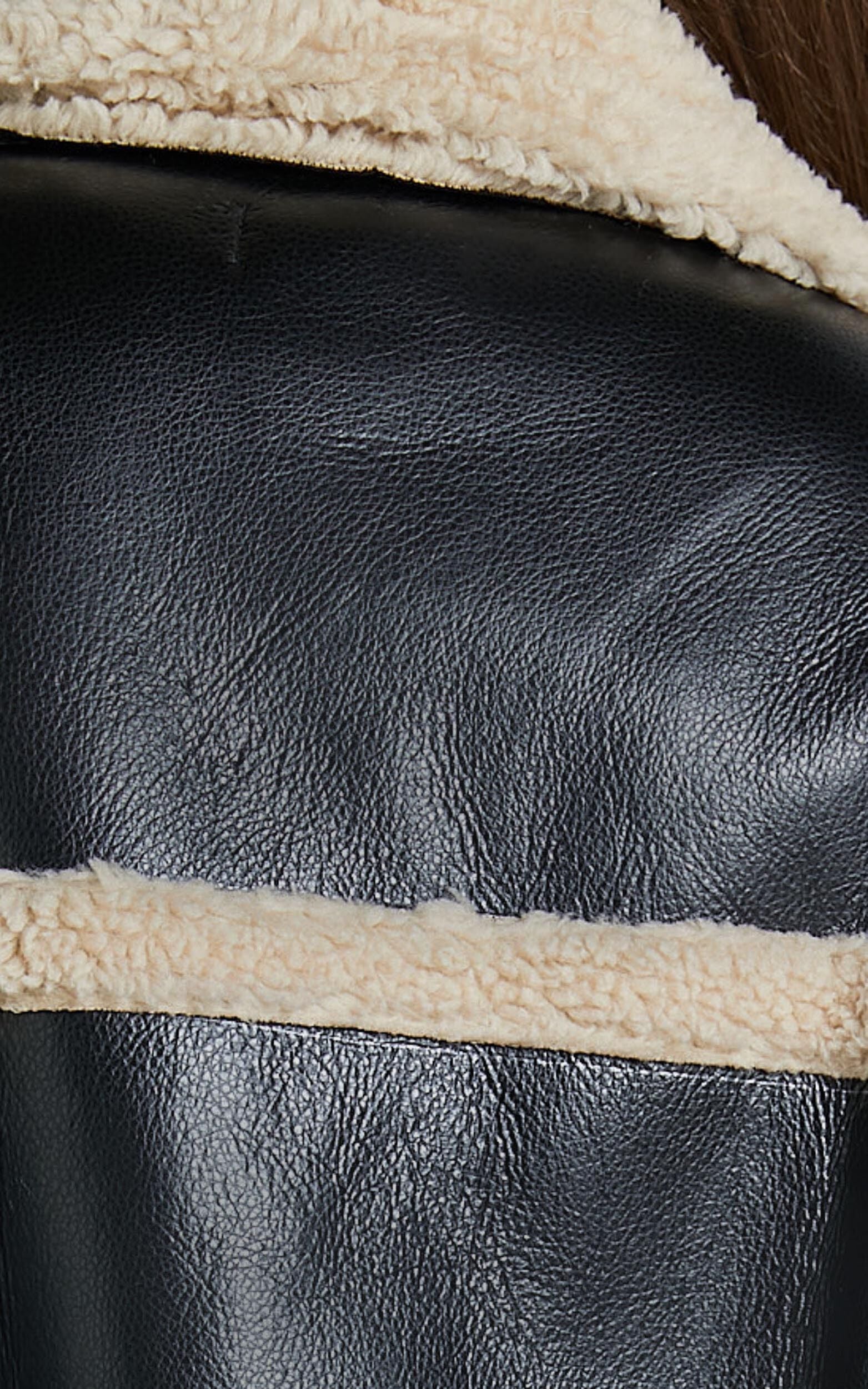 Jan Coat - Longline Faux Shearling Aviator Coat in Black