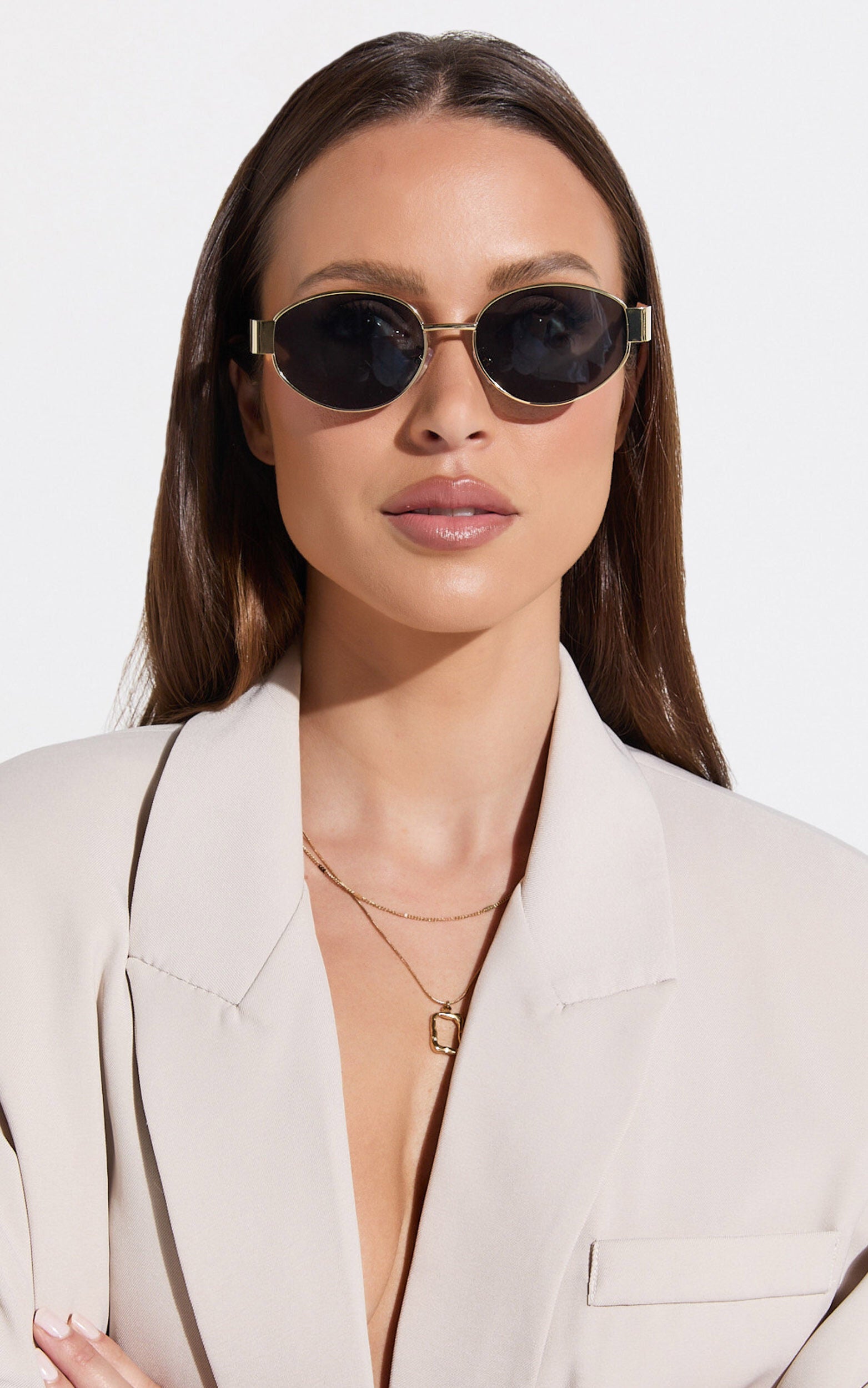 Marcia Sunglasses - Oval Shape Sunglasses in Gold