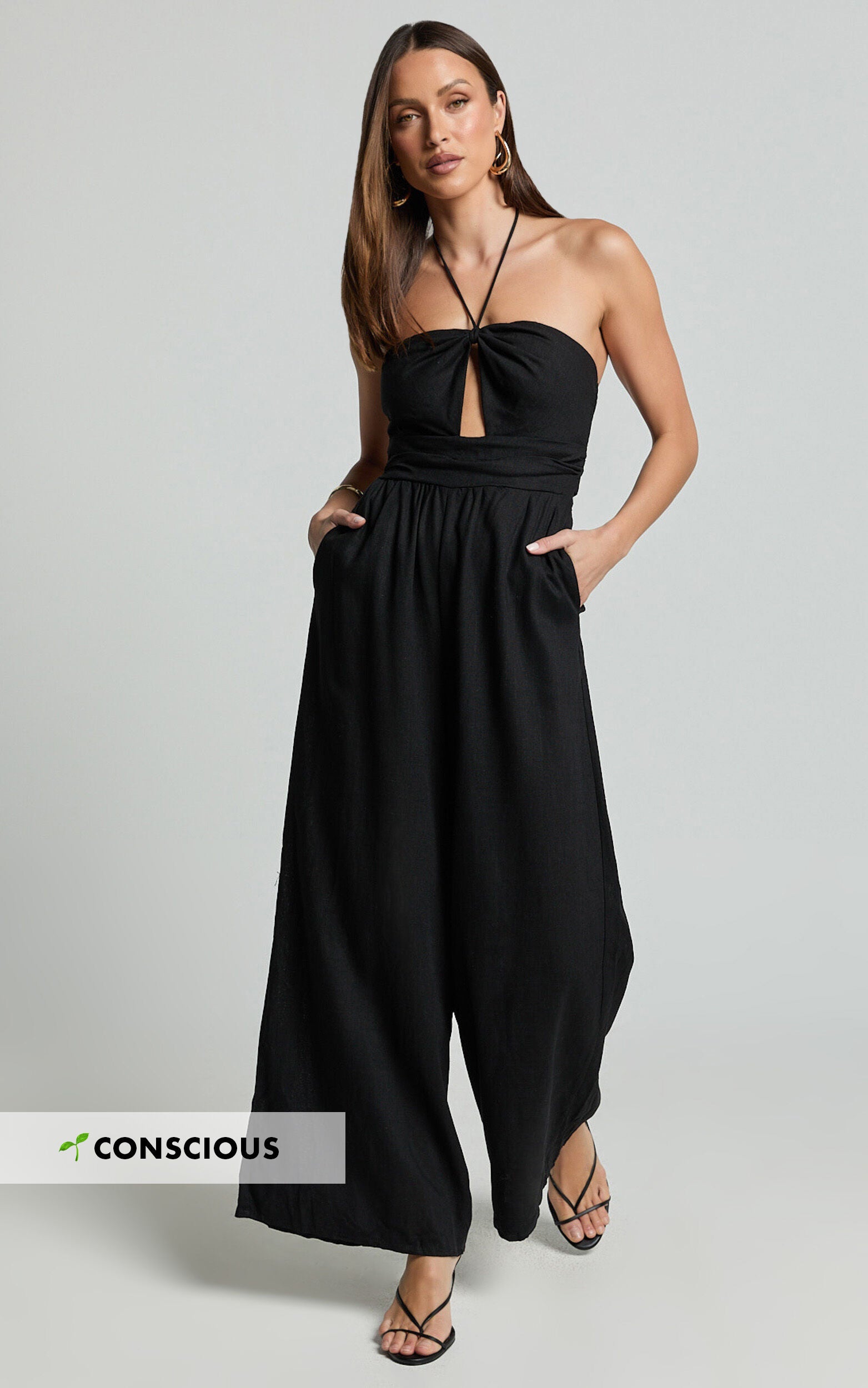 Isla Jumpsuit - Linen Halter Neck Jumpsuit in Black