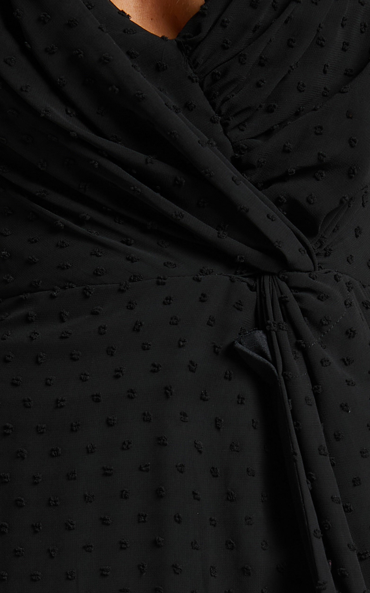 Raquella Midi Dress - Twist Front Thigh Split Strapless Dress in Black