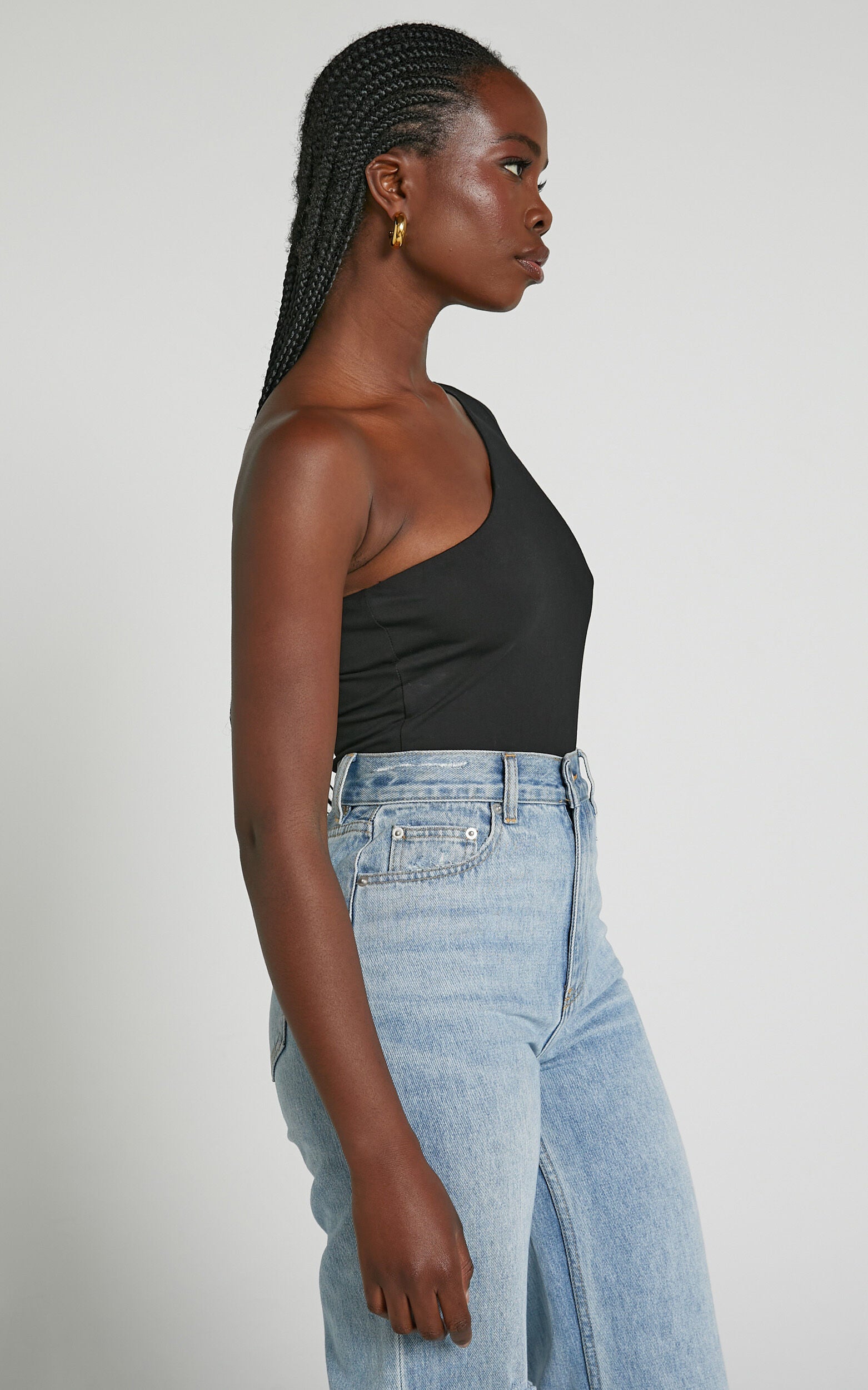 Khanley Bodysuit - One Shoulder Long Sleeve Bodysuit in Black