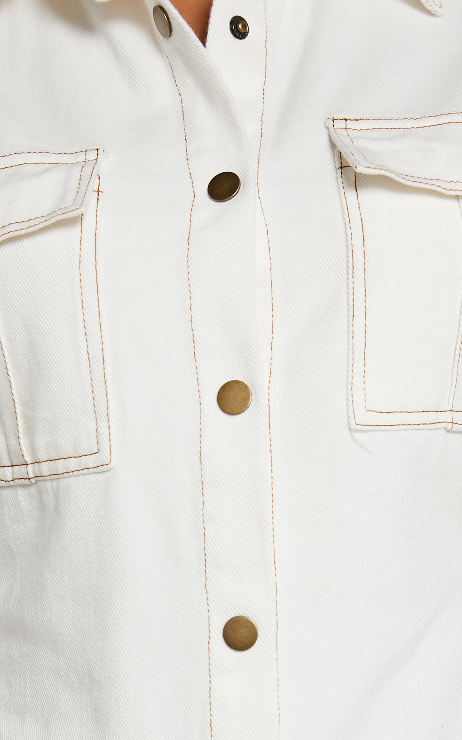 Leilani Mini Dress - Denim Short Sleeve Button Up Dress in ECRU