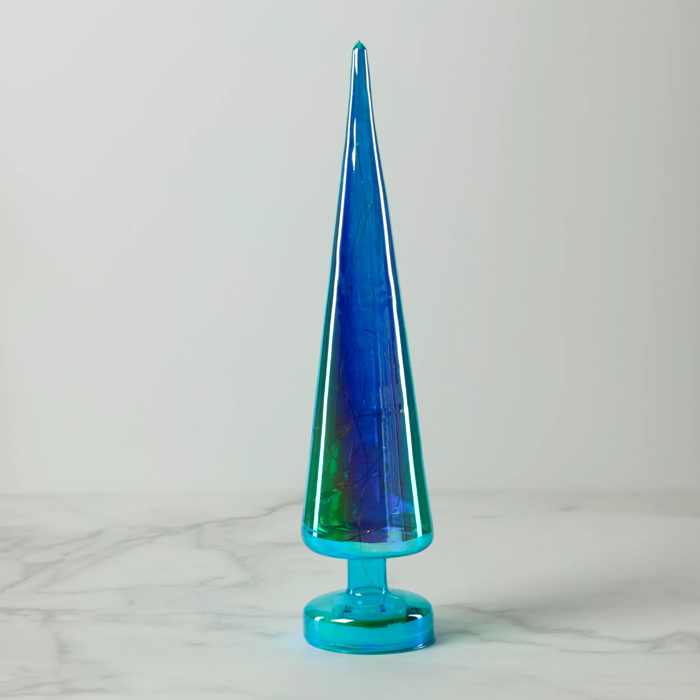 LED Lit Teal Glass Holiday Tree