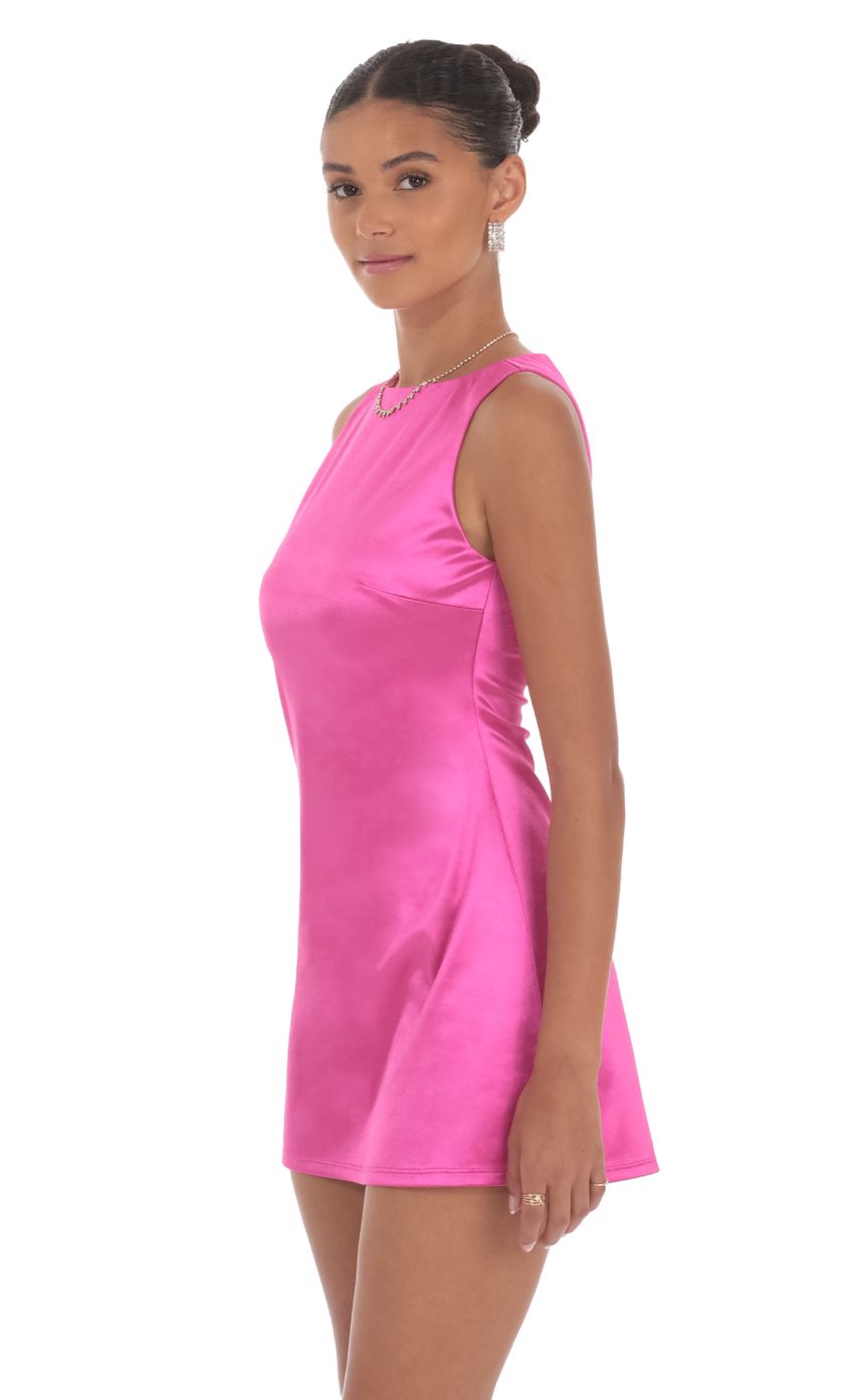 High Neck Satin Dress In Deep Pink