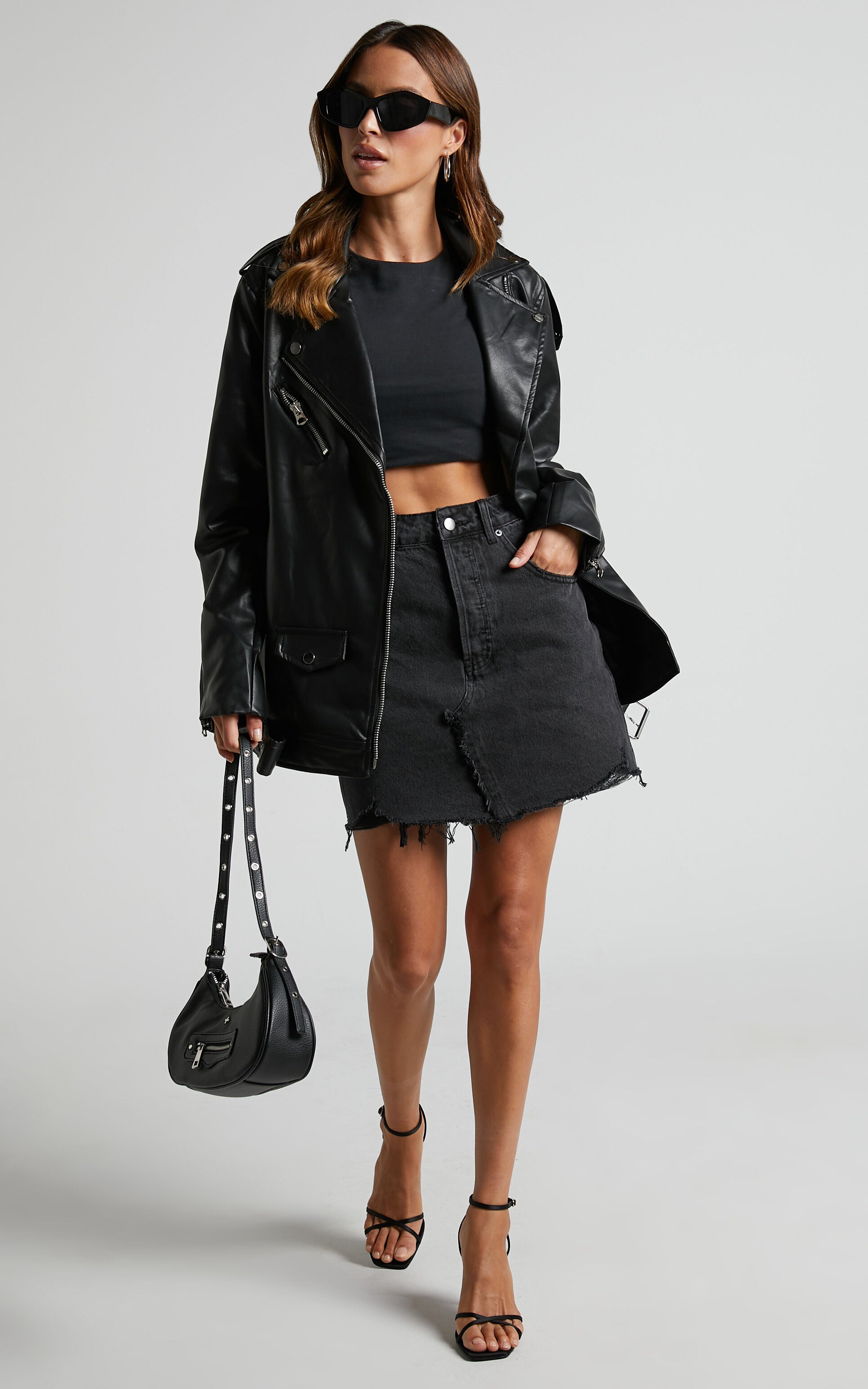 Pieta Mini Skirt - Recycled Cotton Raw Hem Denim Skirt in Washed Black