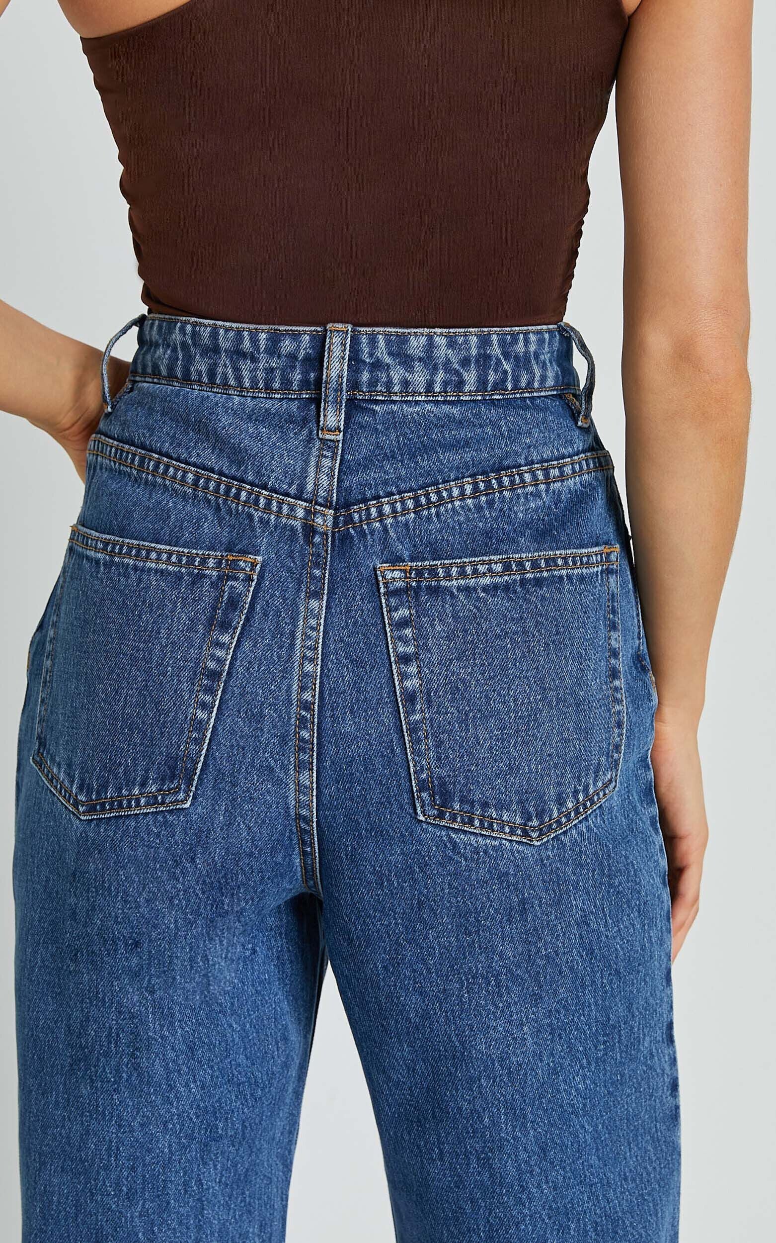 Emman Jeans - High Waisted Cotton Wide Leg Denim Jeans in Dark Blue Wash