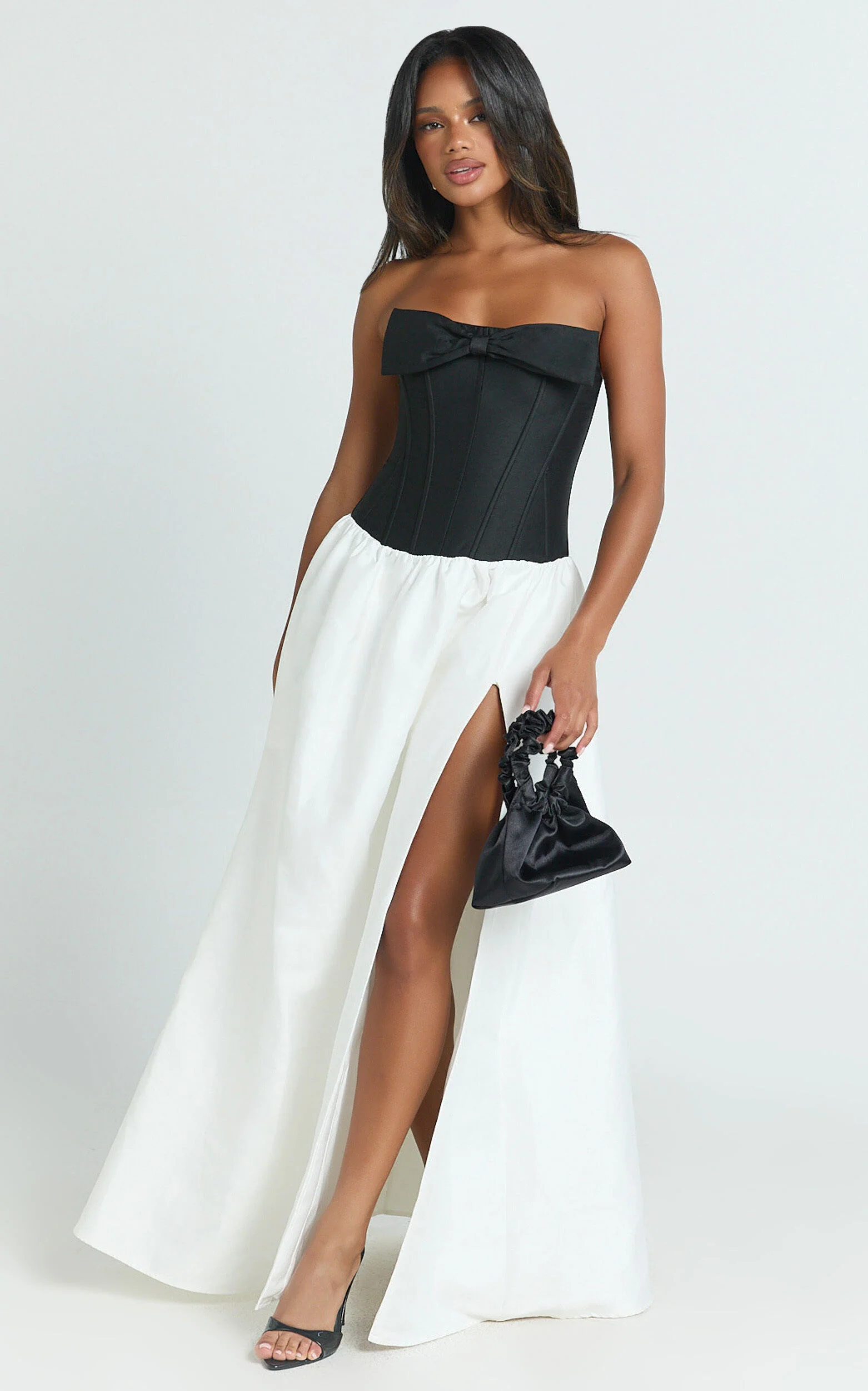 Santana Maxi Dress - Contrast Strapless Fit And Flare Dress in Black/White
