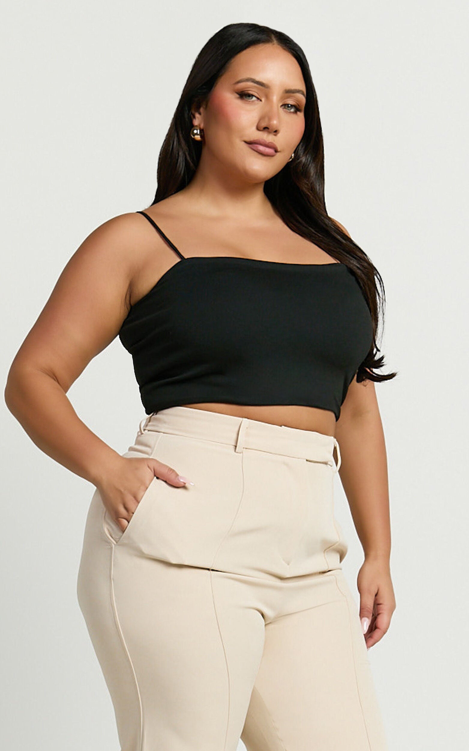 Modern Gal Top - Jersey Cami Crop Top in Black