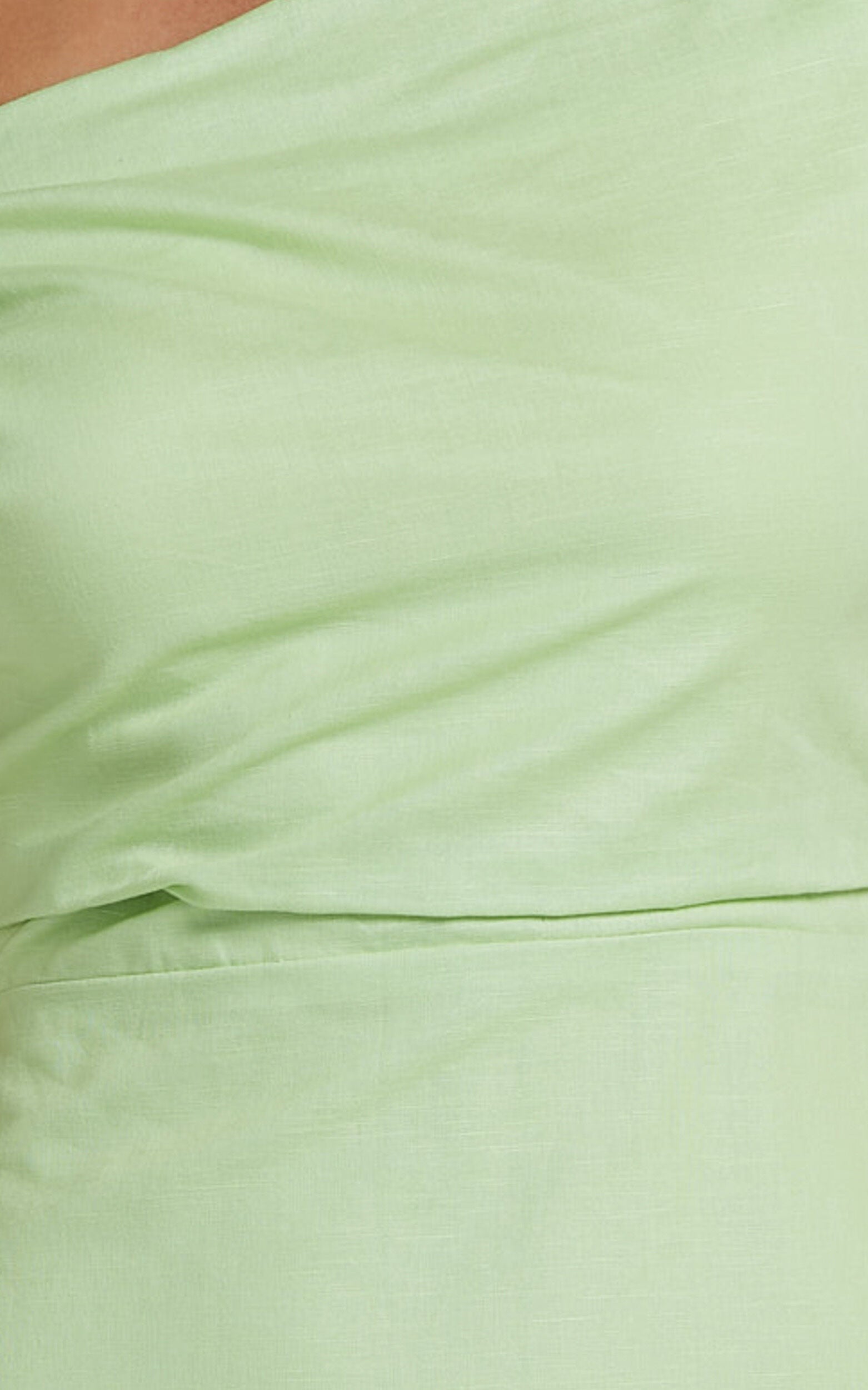 Jeofina Mini Dress - Off The Shoulder Linen Look Dress in Celery