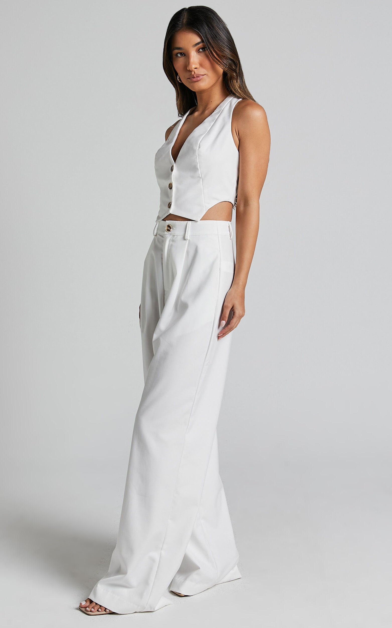 Izara Trousers - Mid Rise Relaxed Straight Leg Tailored Trousers in Warm White