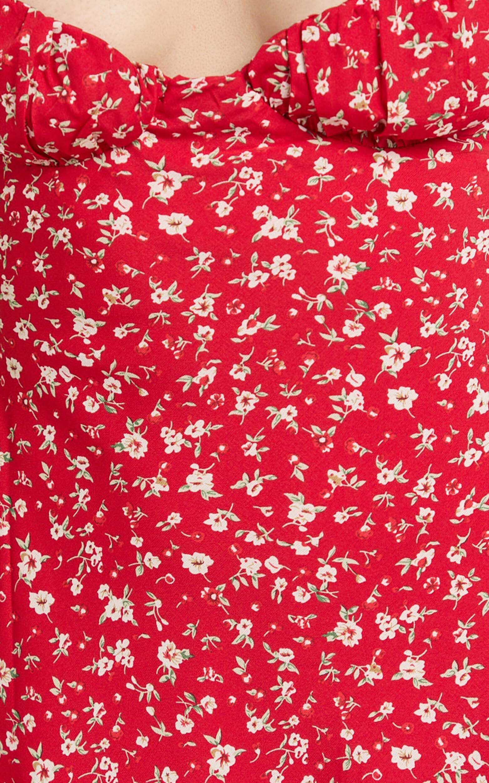 Hilton Mini Dress - Ruched Bust Slip Dress in Red Floral