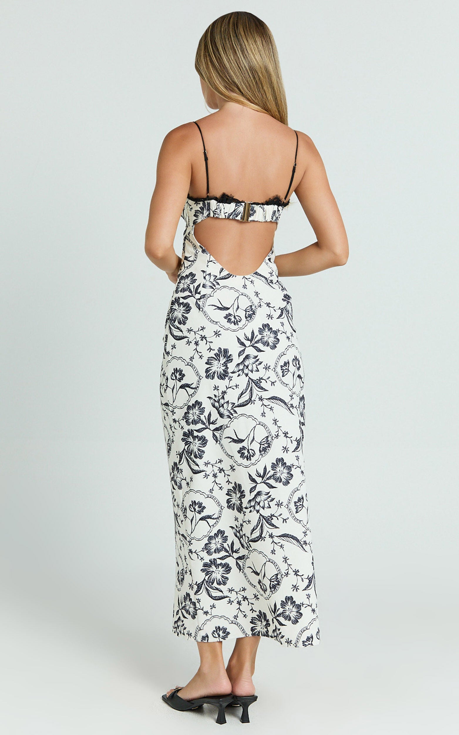 Helen Midi Dress - Strappy Balconette Tie Front Column Dress in Renaissance Floral Print