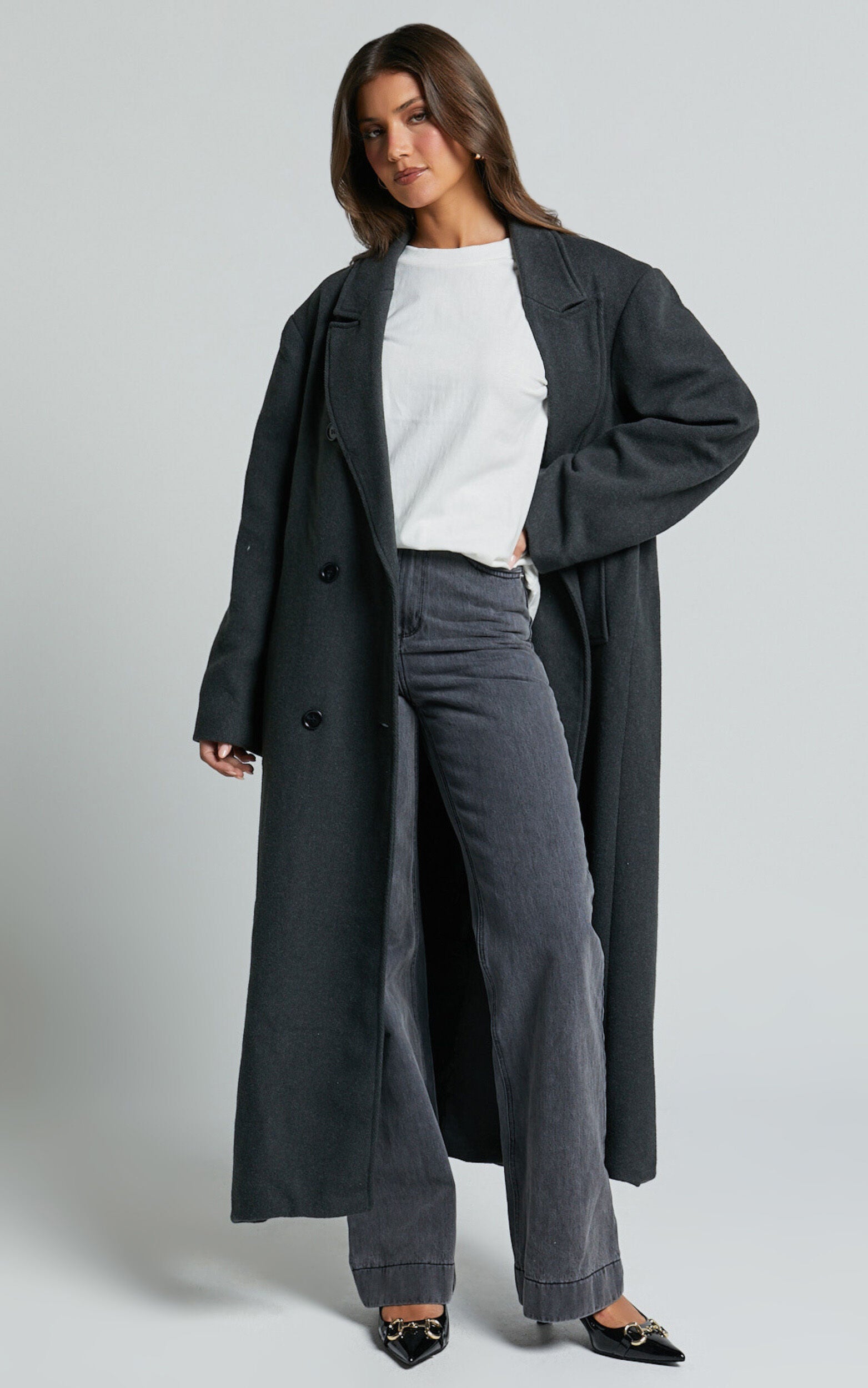 Silvena Coat - Oversized Longline Tailored Coat in Slate Grey