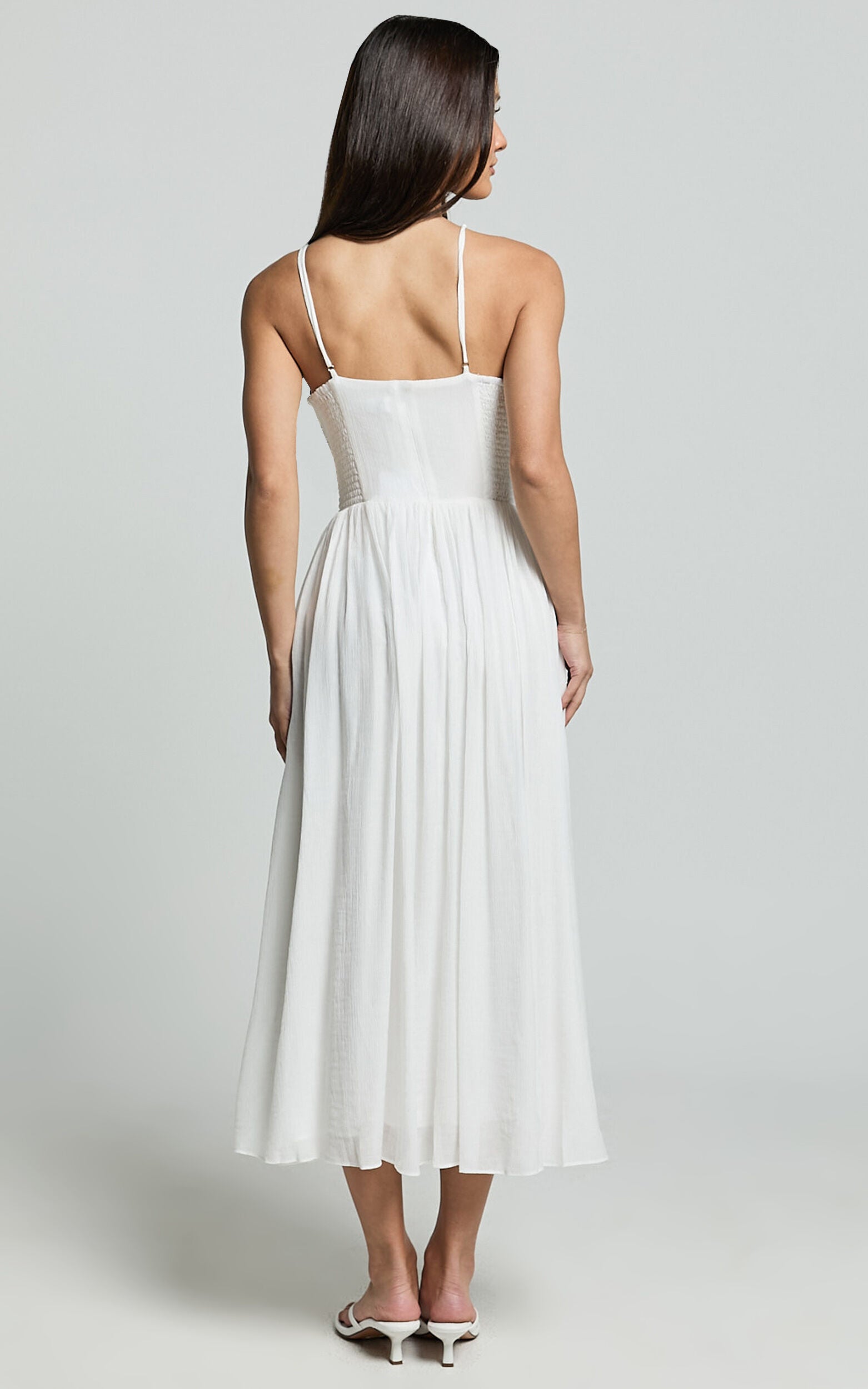 Roza Midi Dress - Ruched Bodice Dress in White