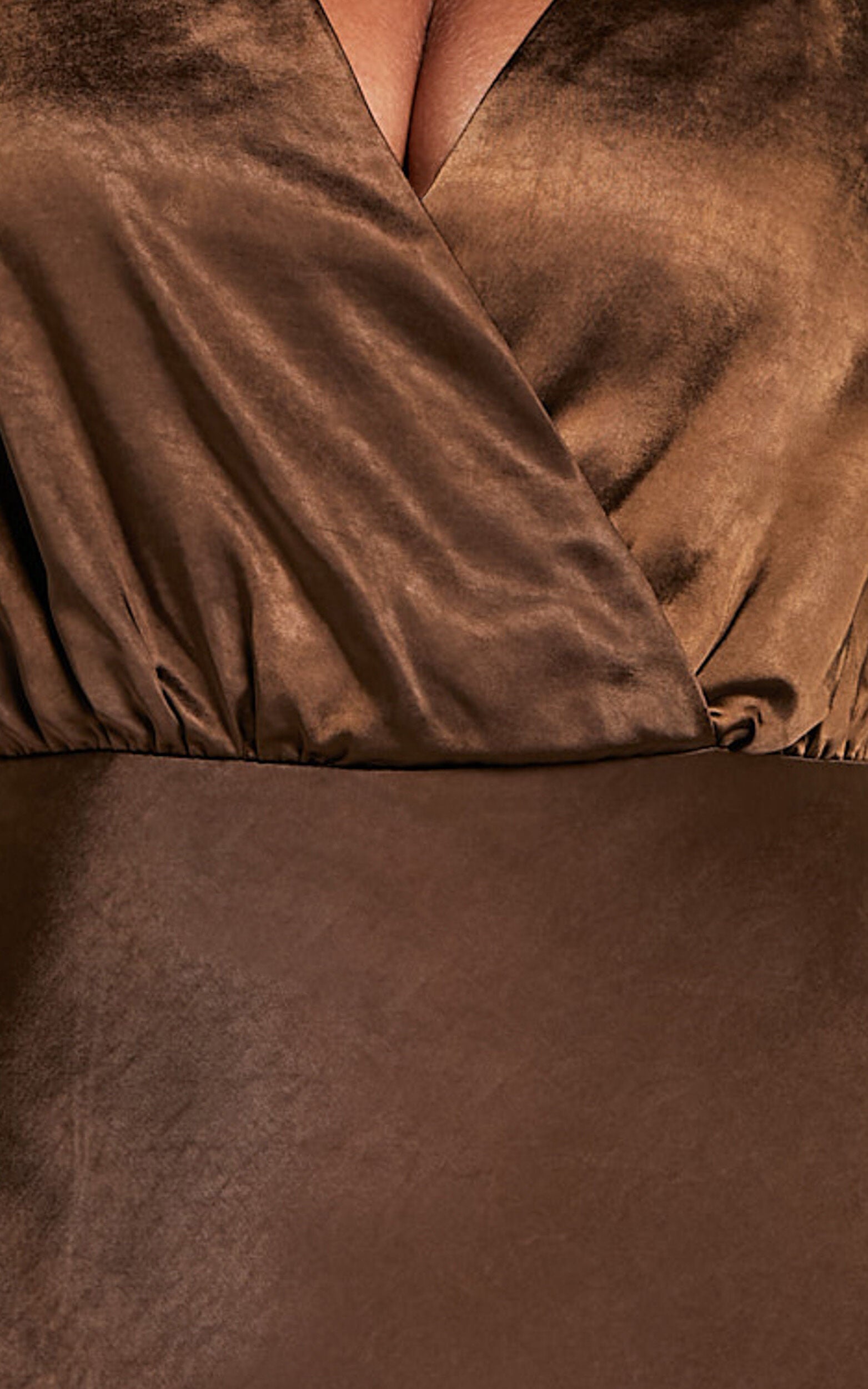 Melodie Midi Dress - V Neck Satin Slip Dress in Chocolate
