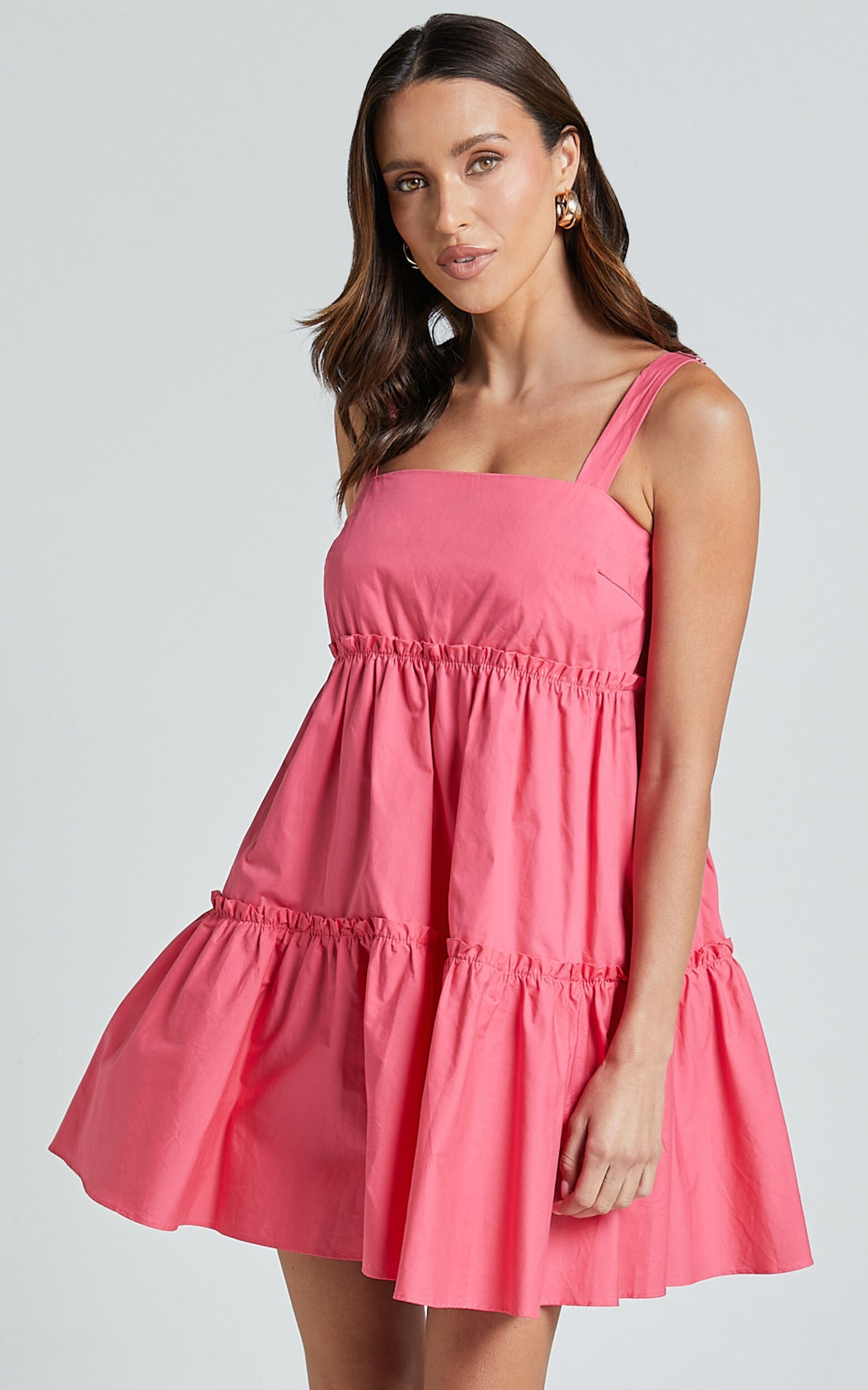 Eliana Mini Dress - Square Neck Tiered Smock Dress in Berry