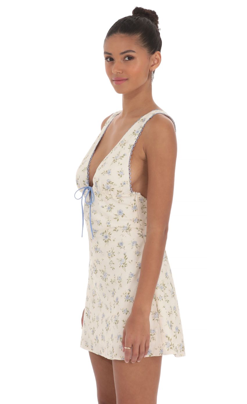 Floral Plunge Neck Dress in Cream
