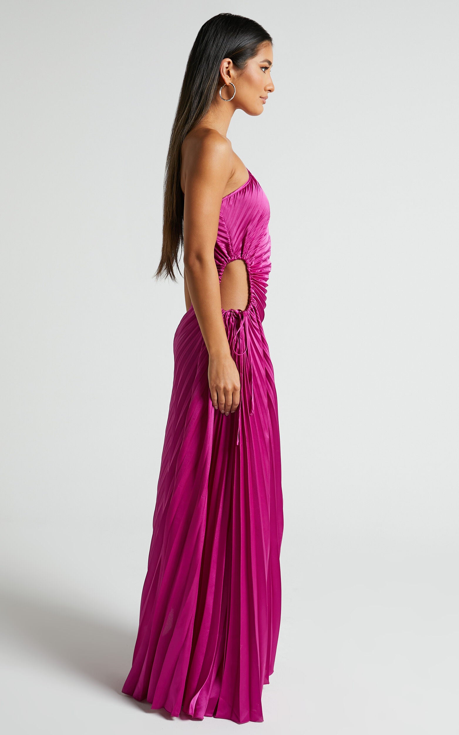 Kitsune Maxi Dress - One Shoulder Cut Out Dress in Pink