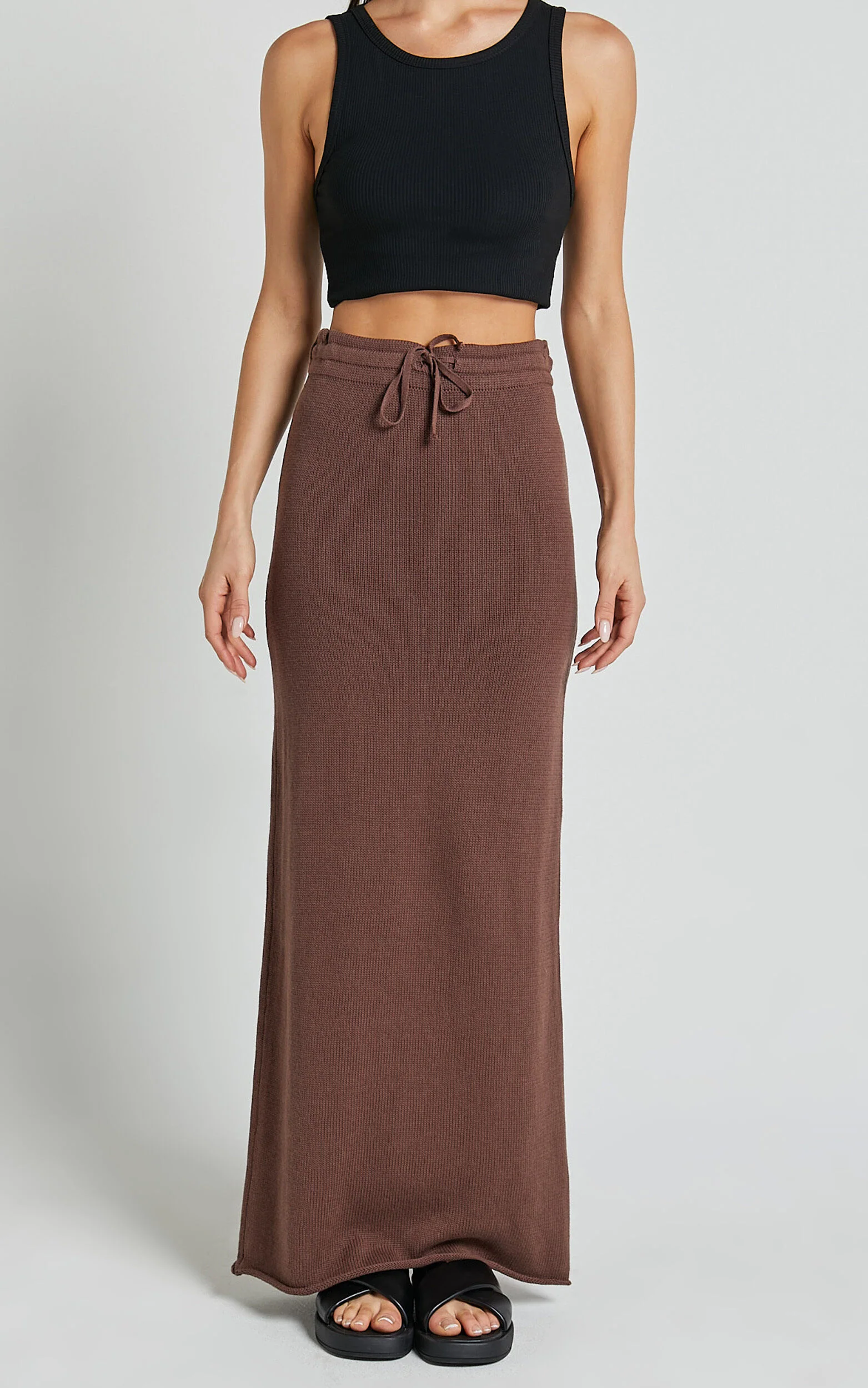 Dasuri Knit Maxi Skirt - Drawstring Skirt in Chocolate