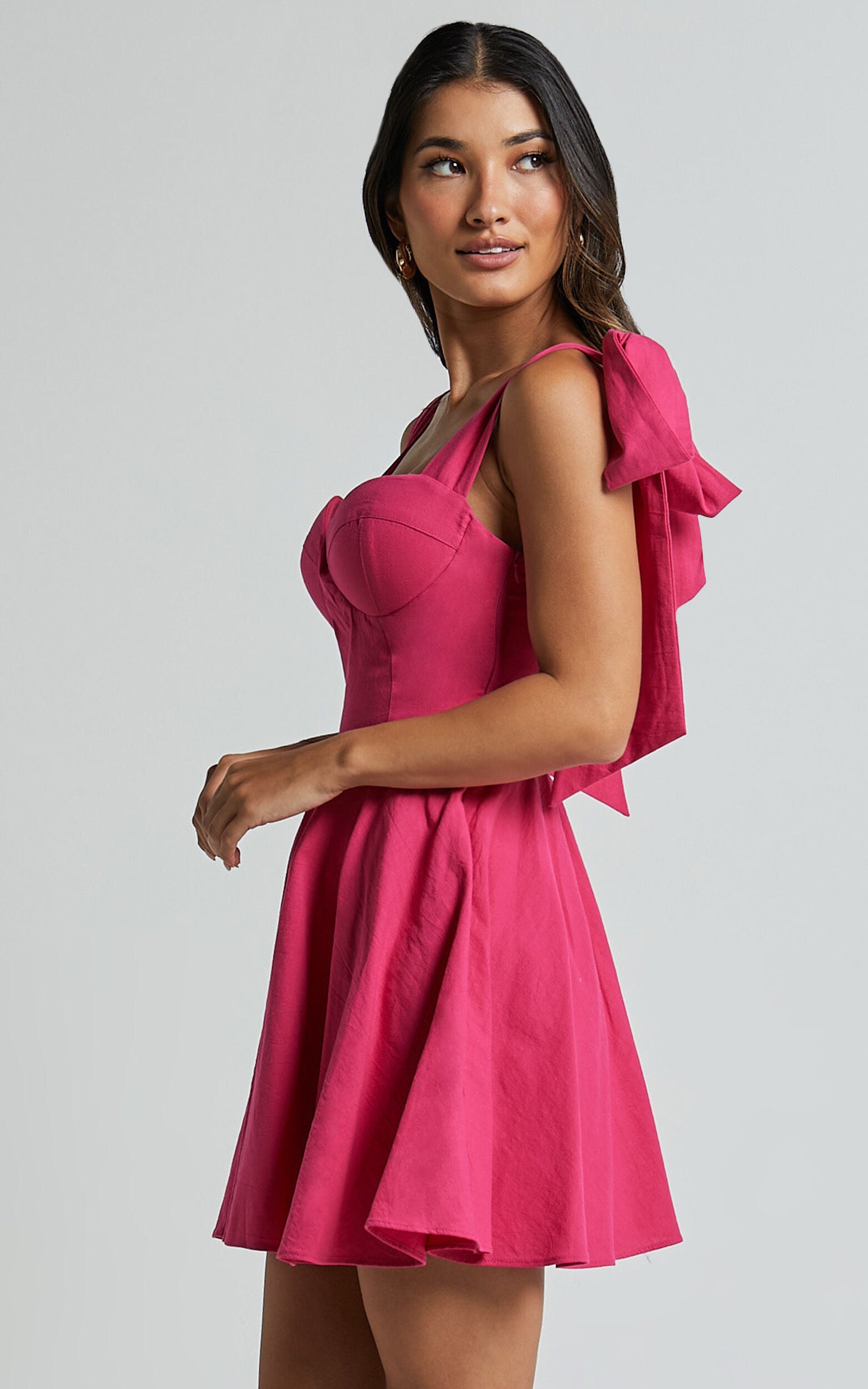 Girley Mini Dress - Bow Strap Dress in Pink