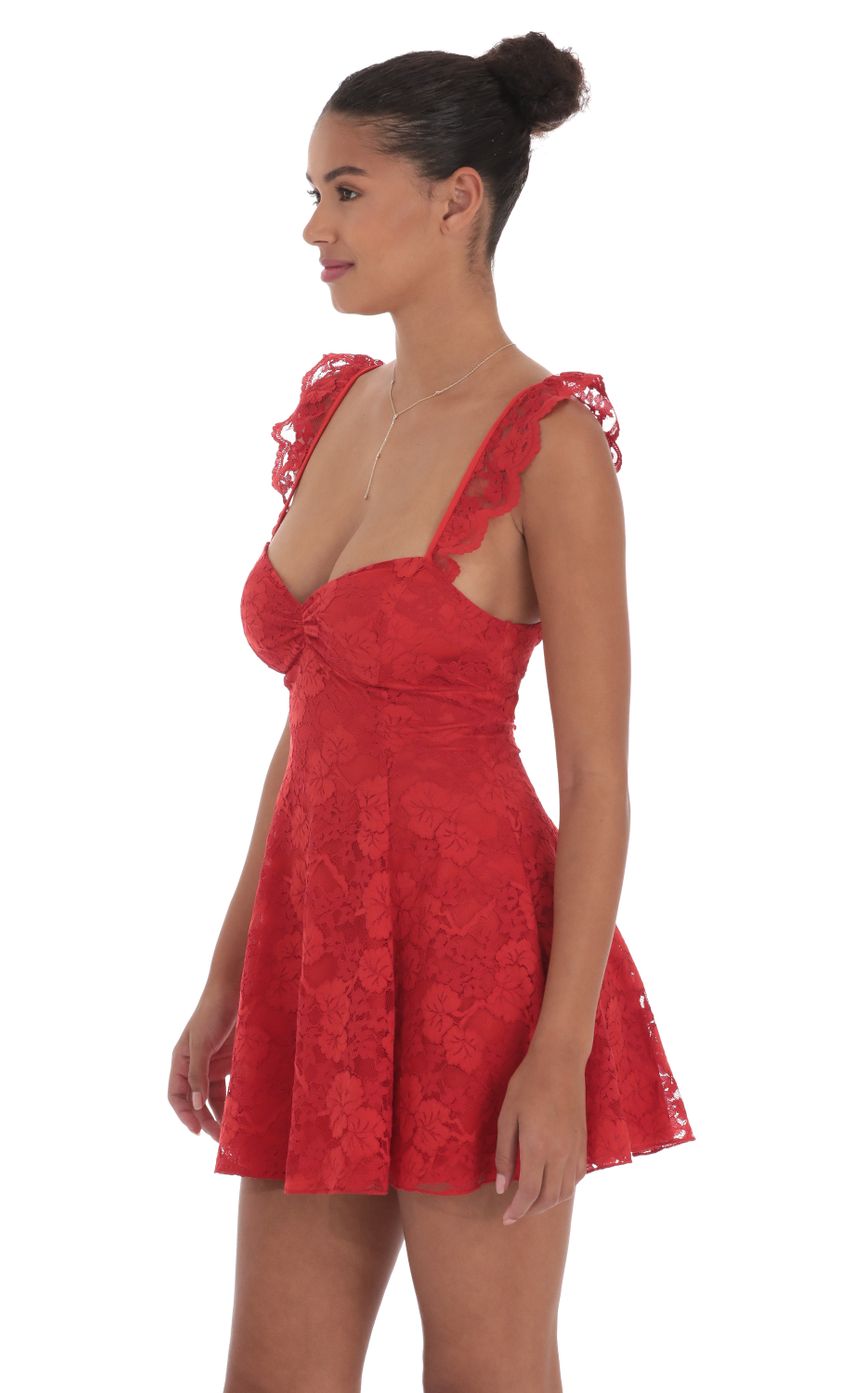 Floral Lace Fit and Flare Dress in Red