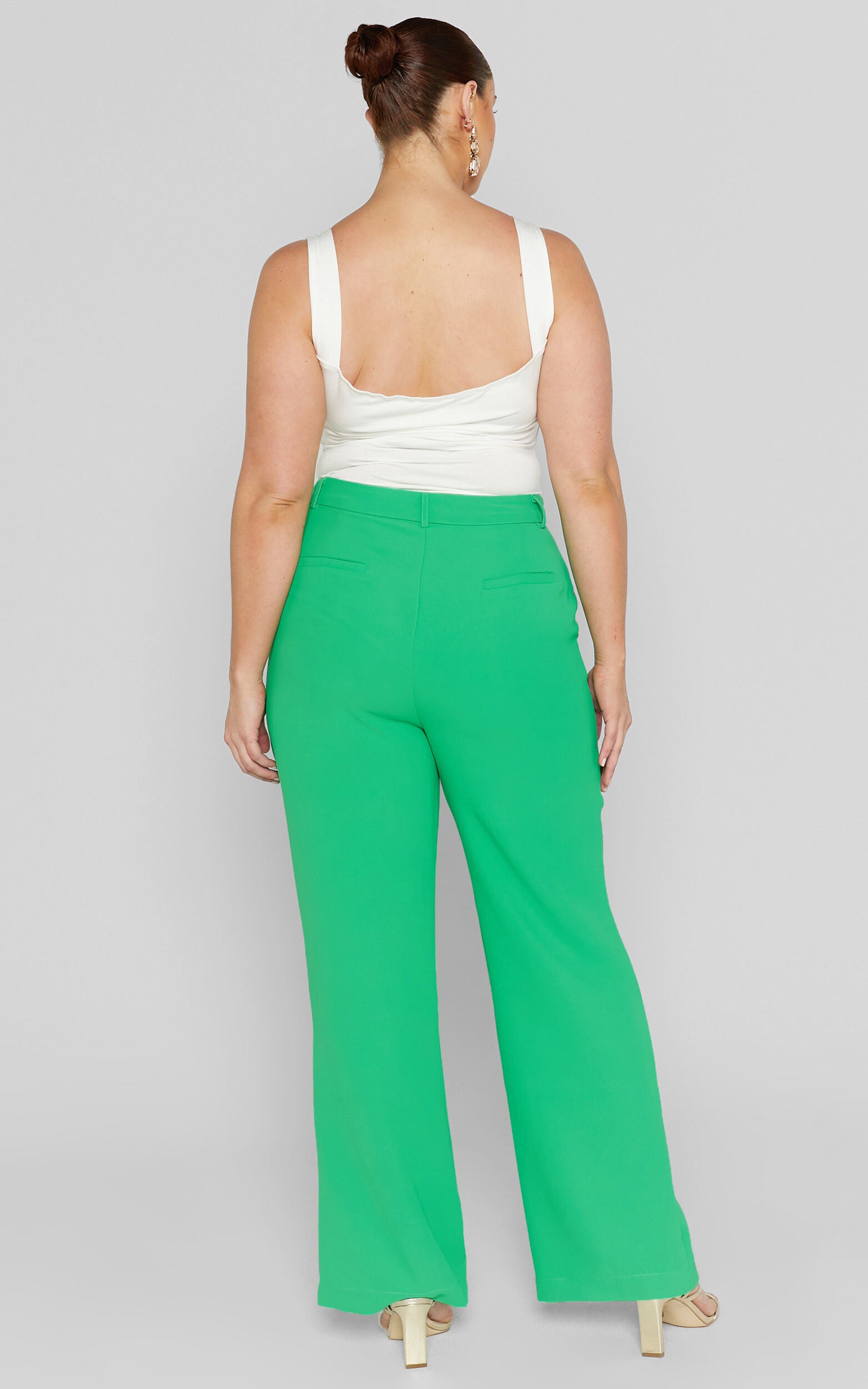 Bonnie Pants - High Waisted Tailored Wide Leg Pants in Green