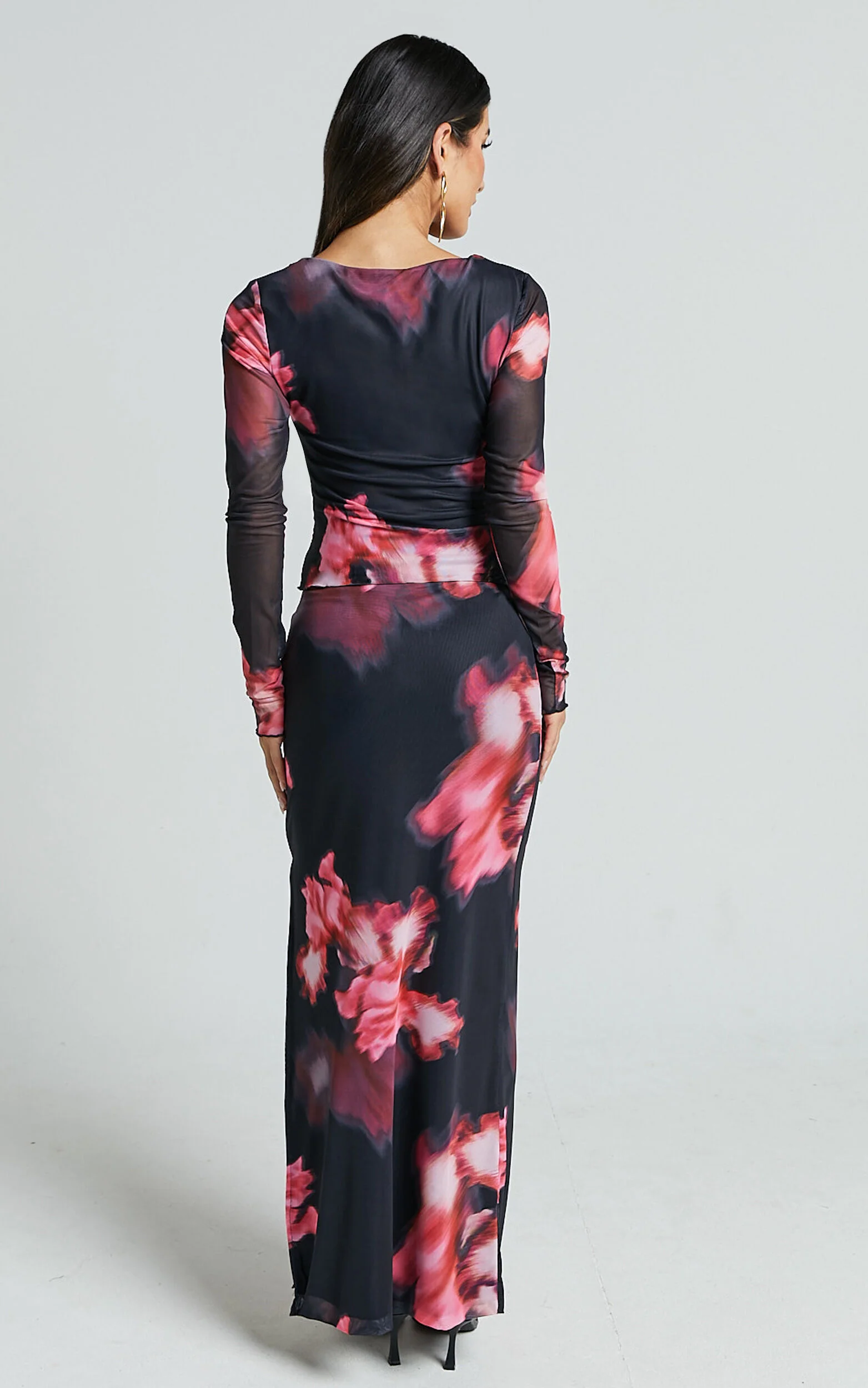 Chrissy Maxi Skirt - High Waisted Mesh Skirt in Daze Print