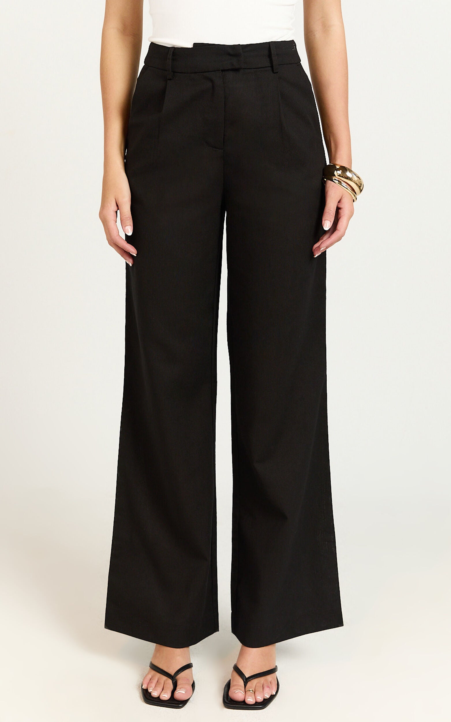 Esme Linen Pants - Mid Waist Straight Leg Pants in Black