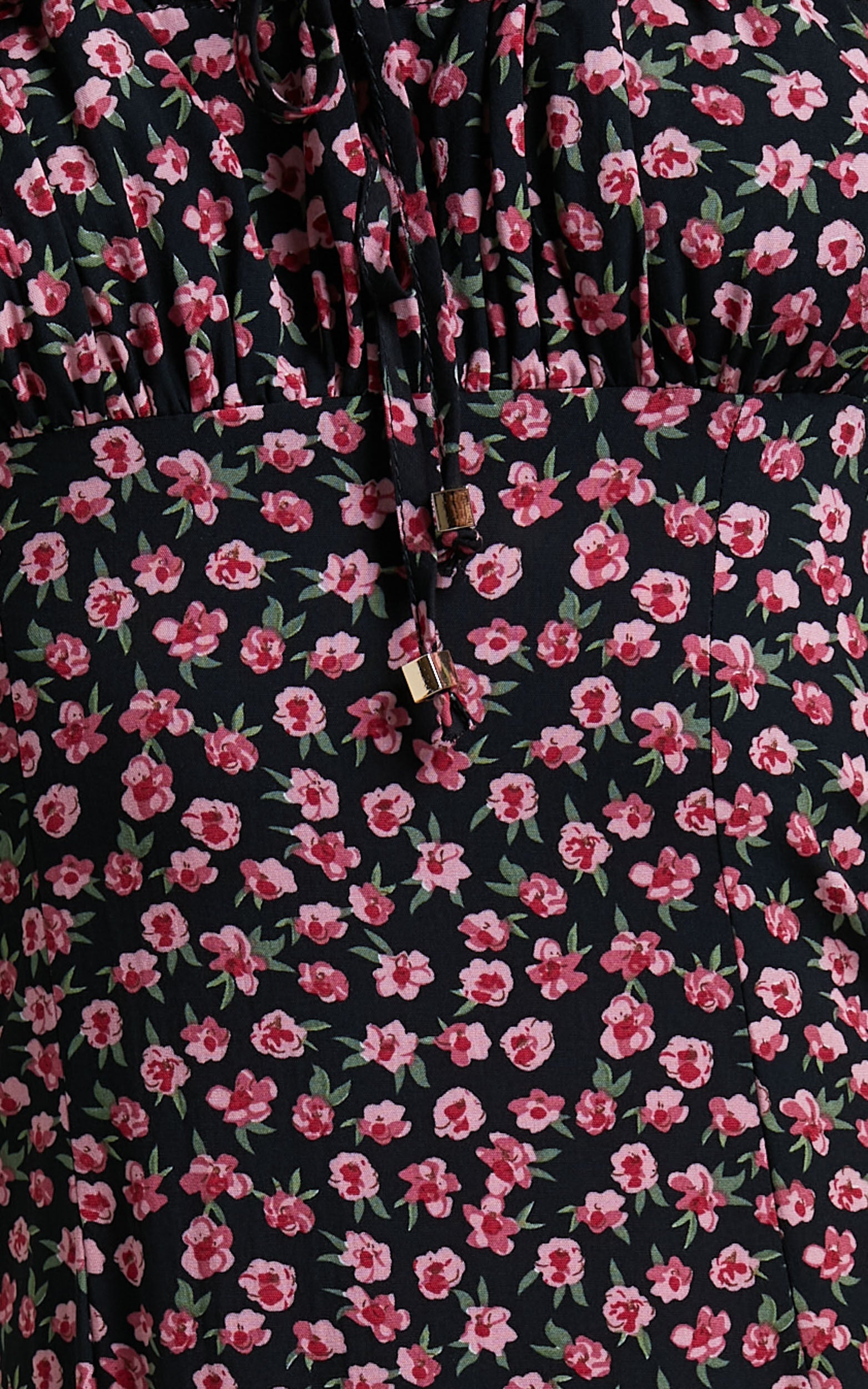 Willa Midi Dress - Ruched Bust Thigh Split Dress in Black Floral